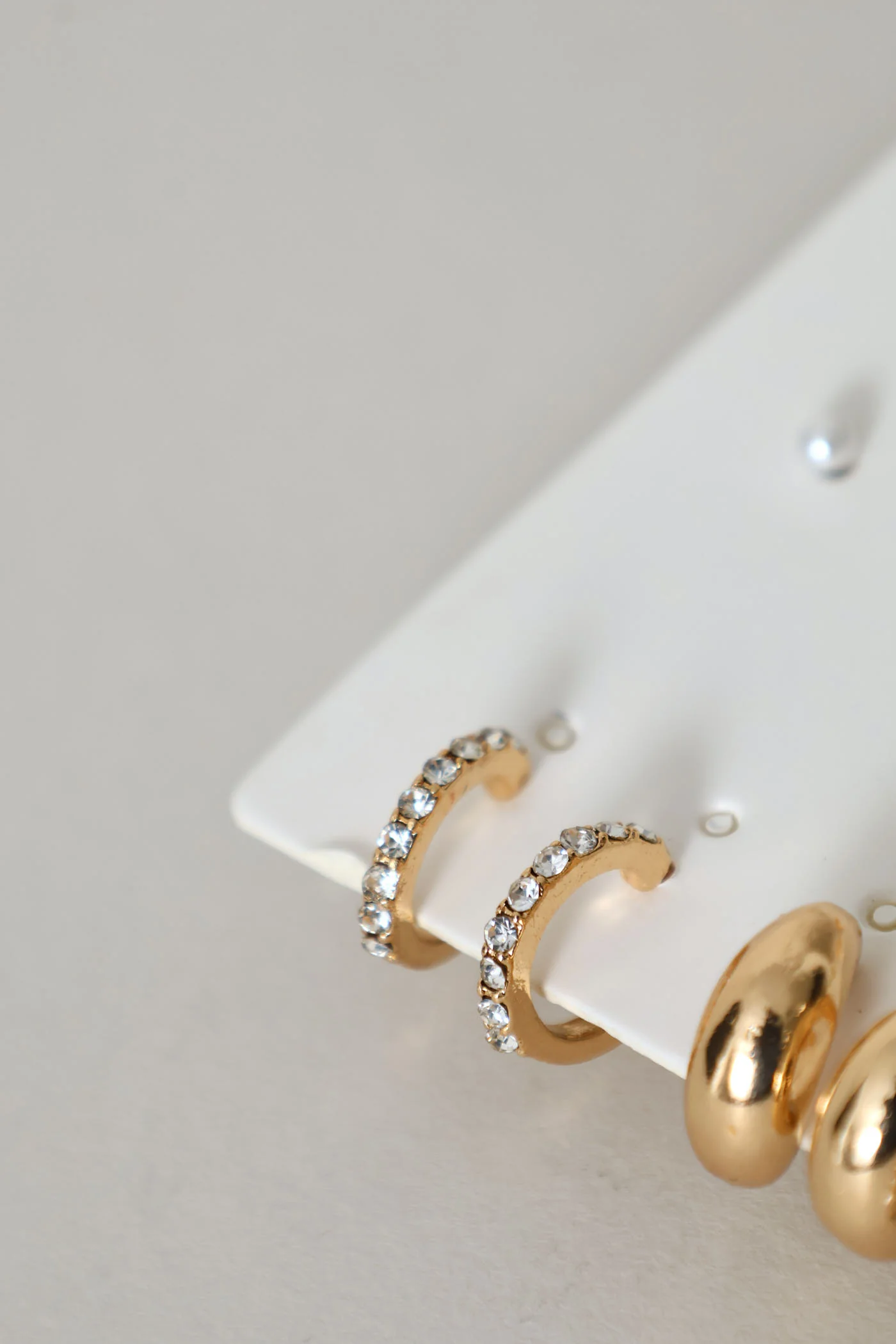 6 Pack Diamante Studs & Hoop Earrings - Gold - Image 3