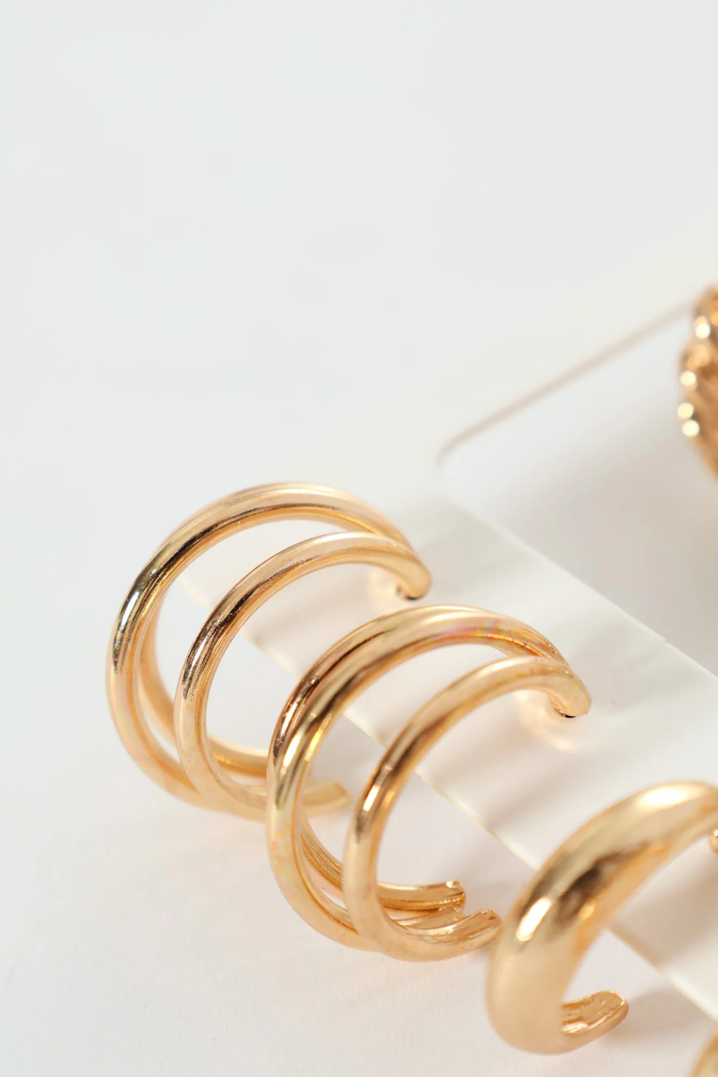 6 Pack Textured Hoop Earrings - Gold - Image 2