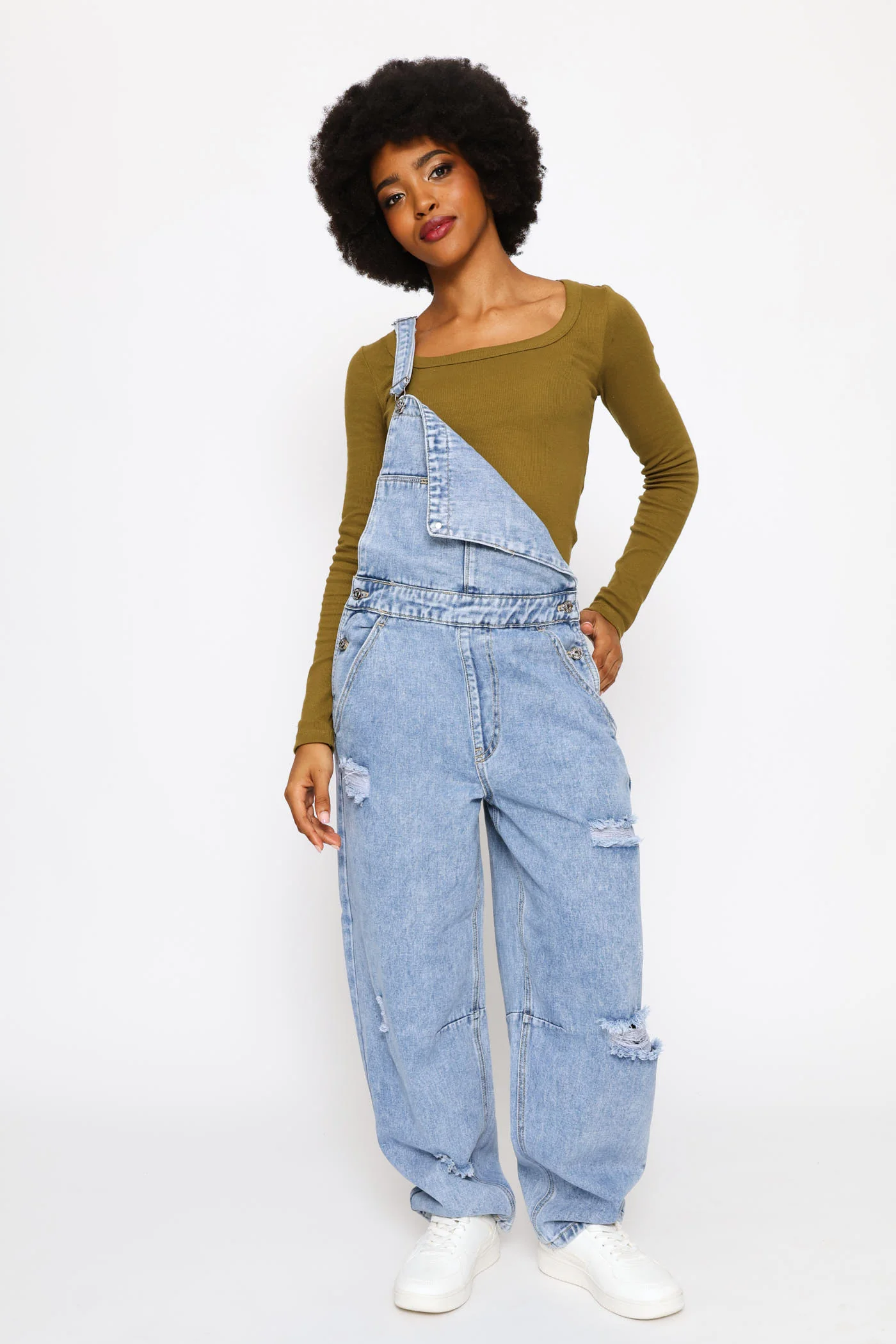 Abraised Denim Dungaree - Salty Mid Wash - Image 5