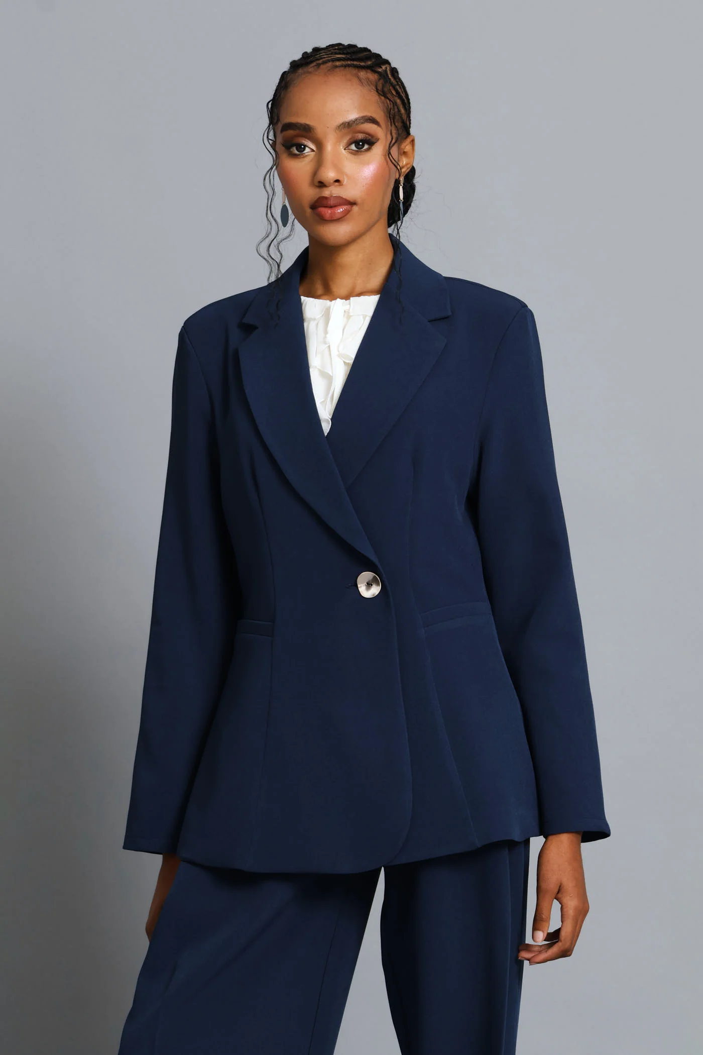 Abstract Fancy Button Blazer - Dark Navy - Image 2