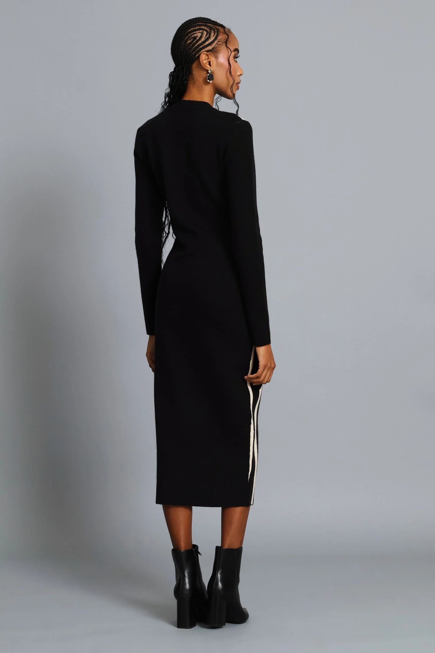 Abstract Knitwear Midi Dress - Beige/Black - Image 5