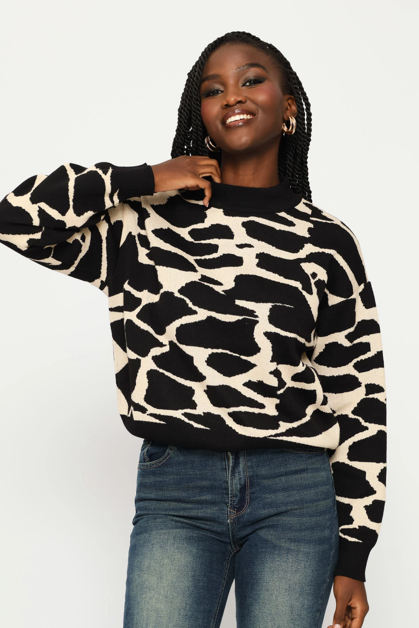 Abstract Monochrome Pullover - Black