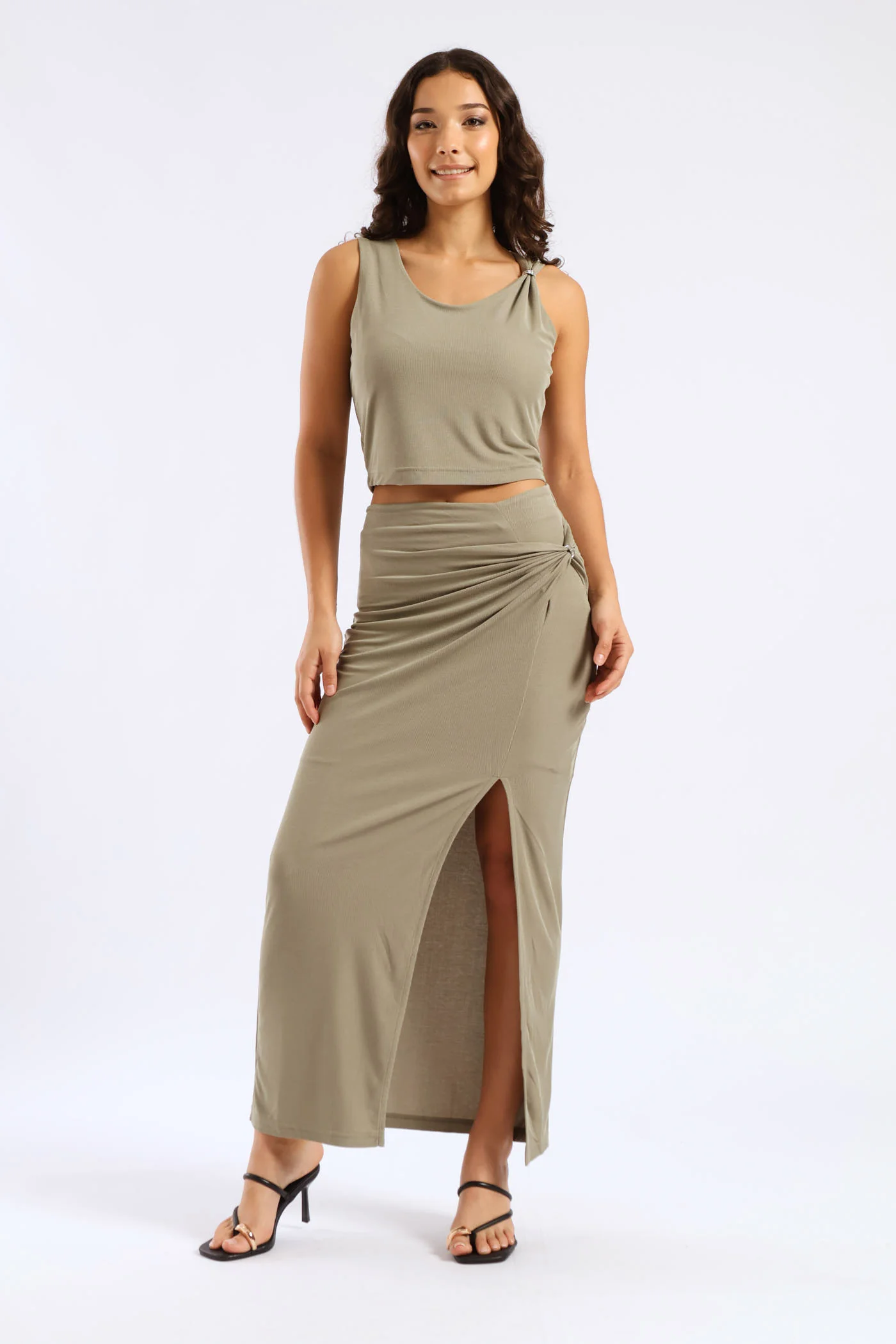 Aimee Jewel Drape Top - Moss Green - Image 3