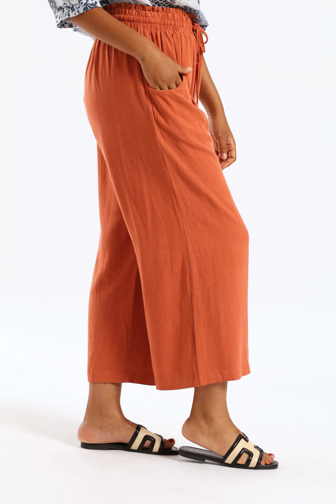 Ankle Length Tie Waist Pant - Rust - Image 3