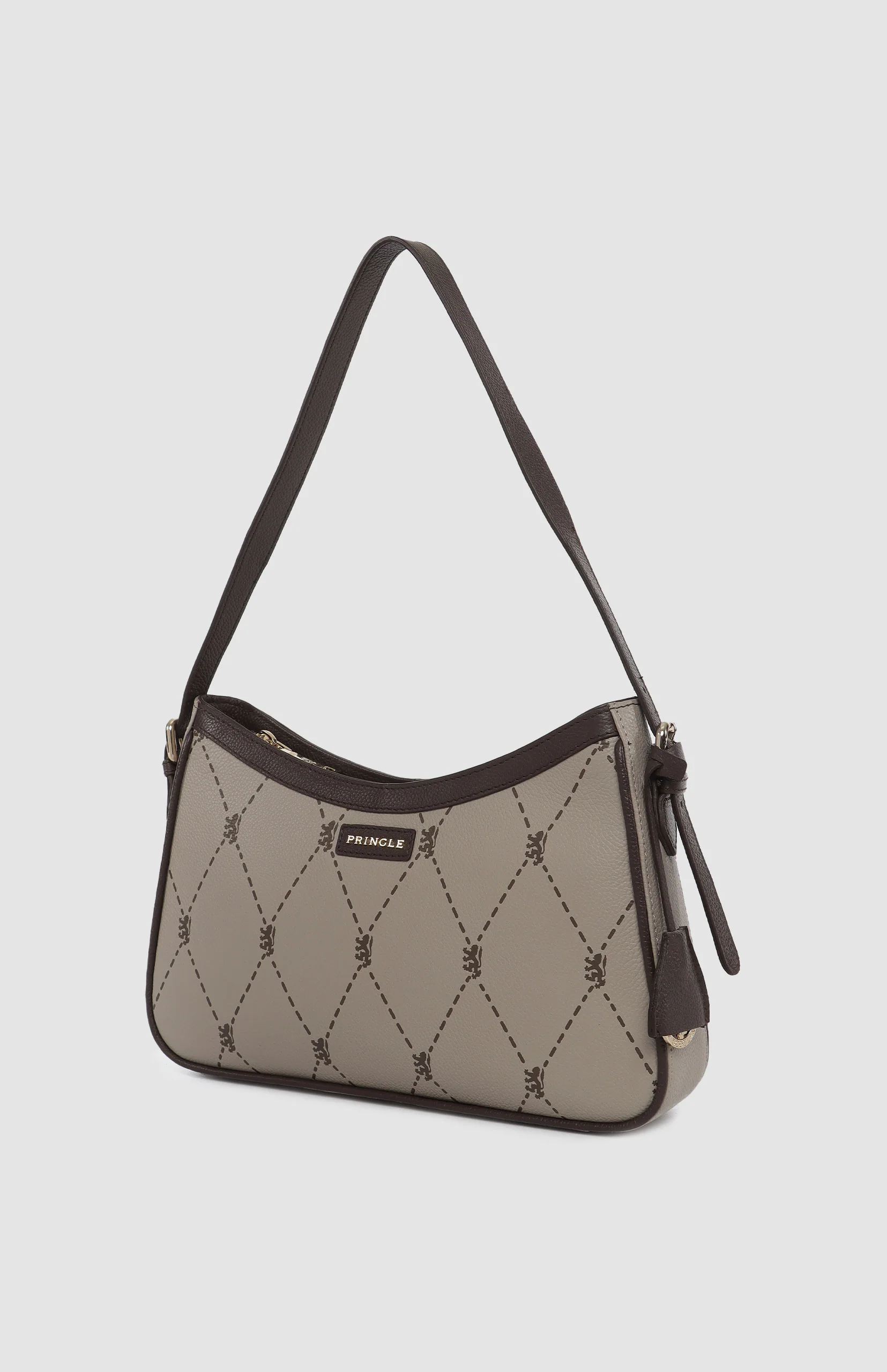 Argyle Print Small Shoulder Bag - Stone - Image 3