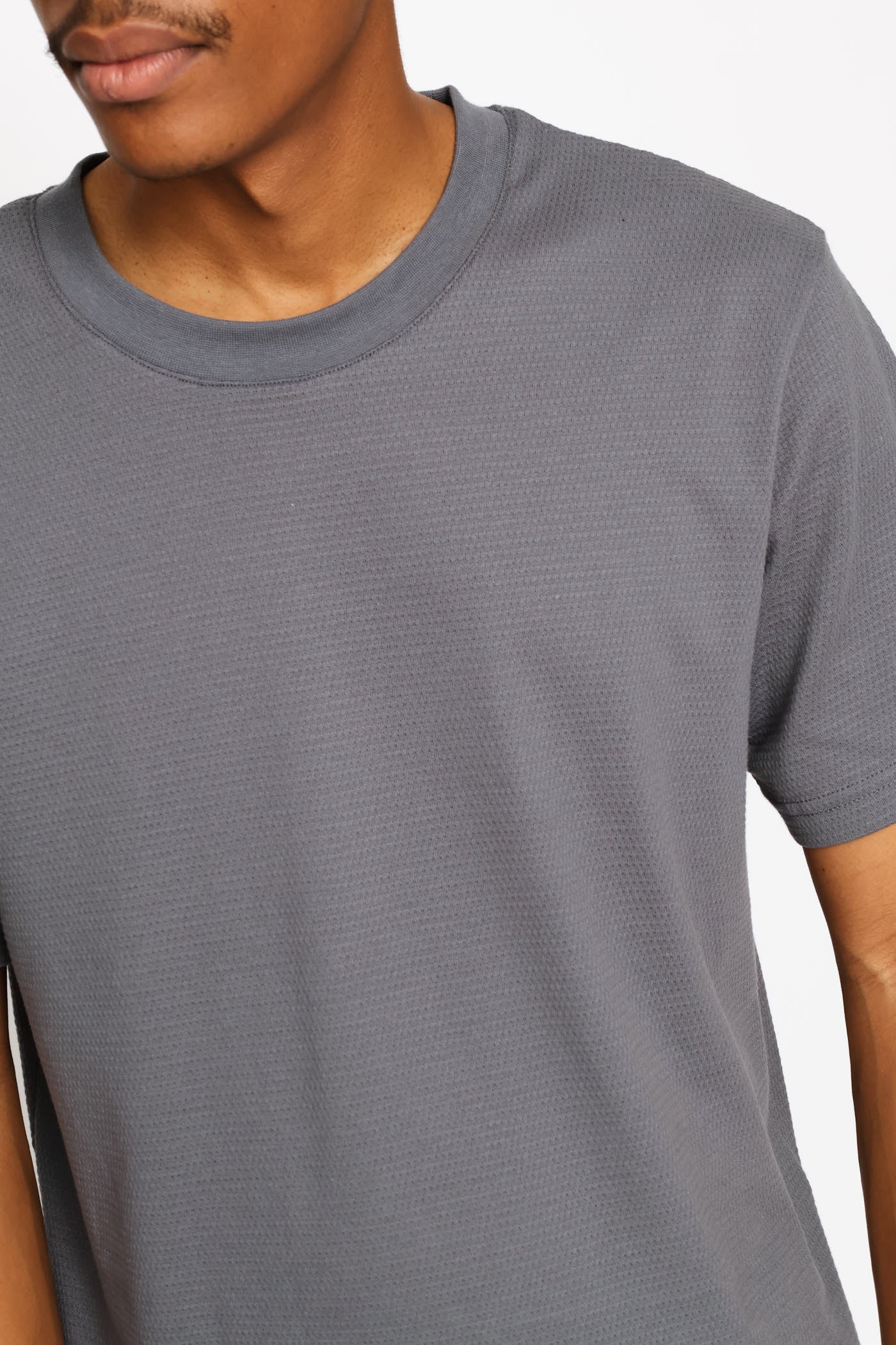 Basic Textured Crew Tee - Grey - Image 2