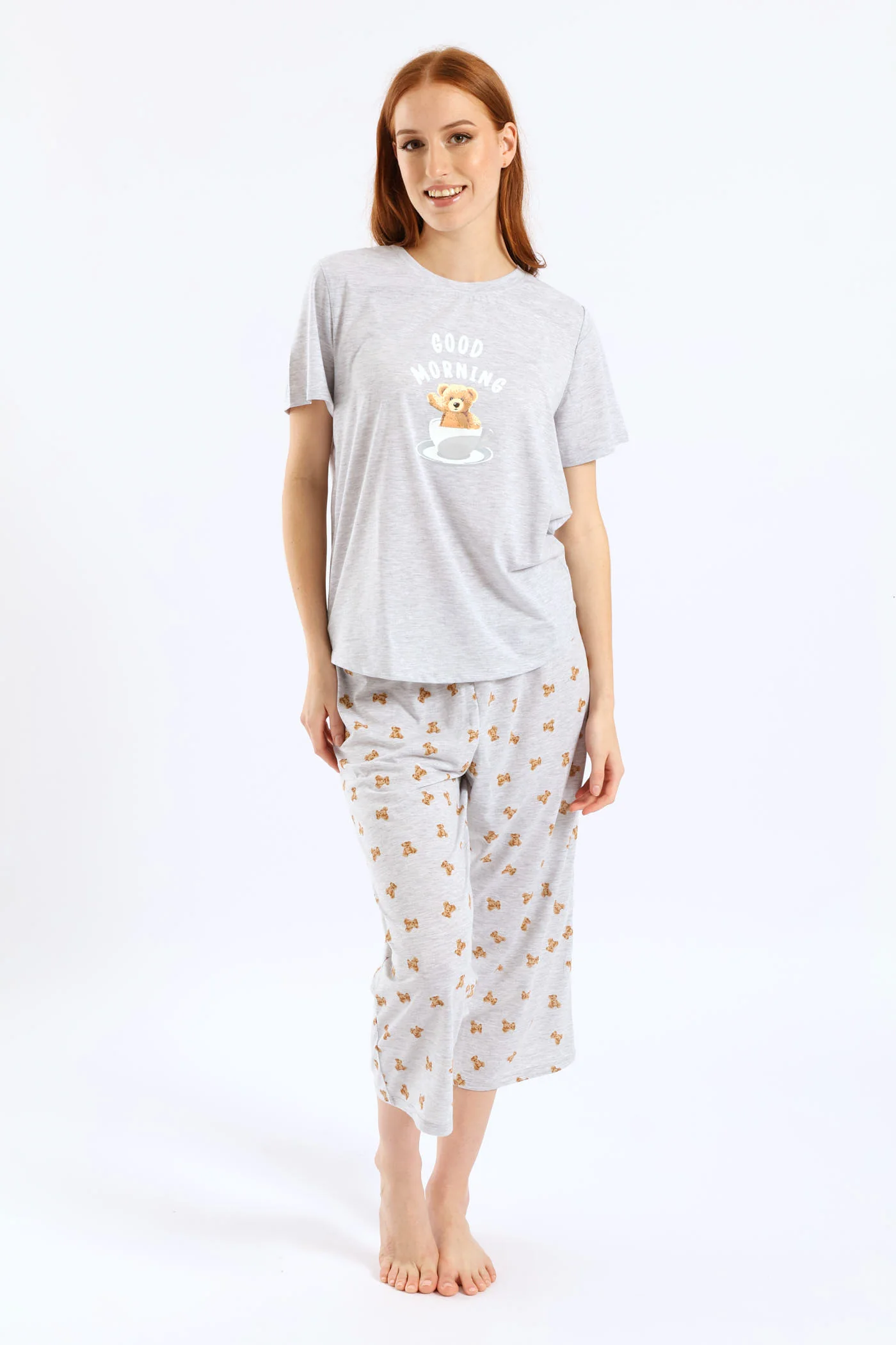 Bear Knit Capri Pants PJ Set - Grey Melange