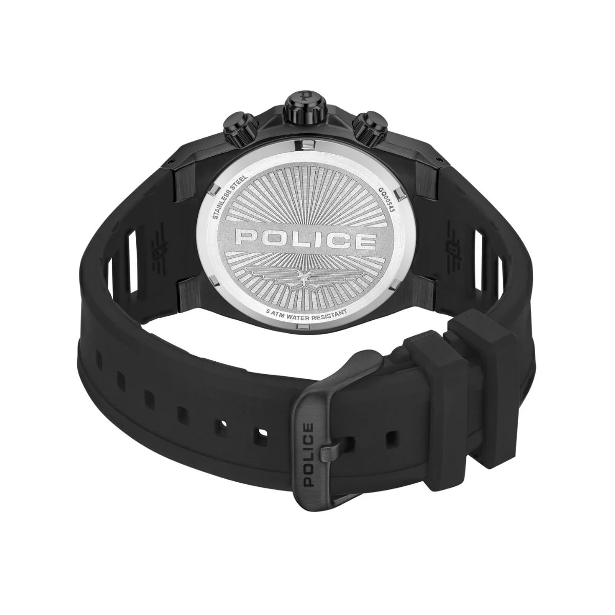 Black Case Black Dial Watch With Black Silicone Strap - Image 3