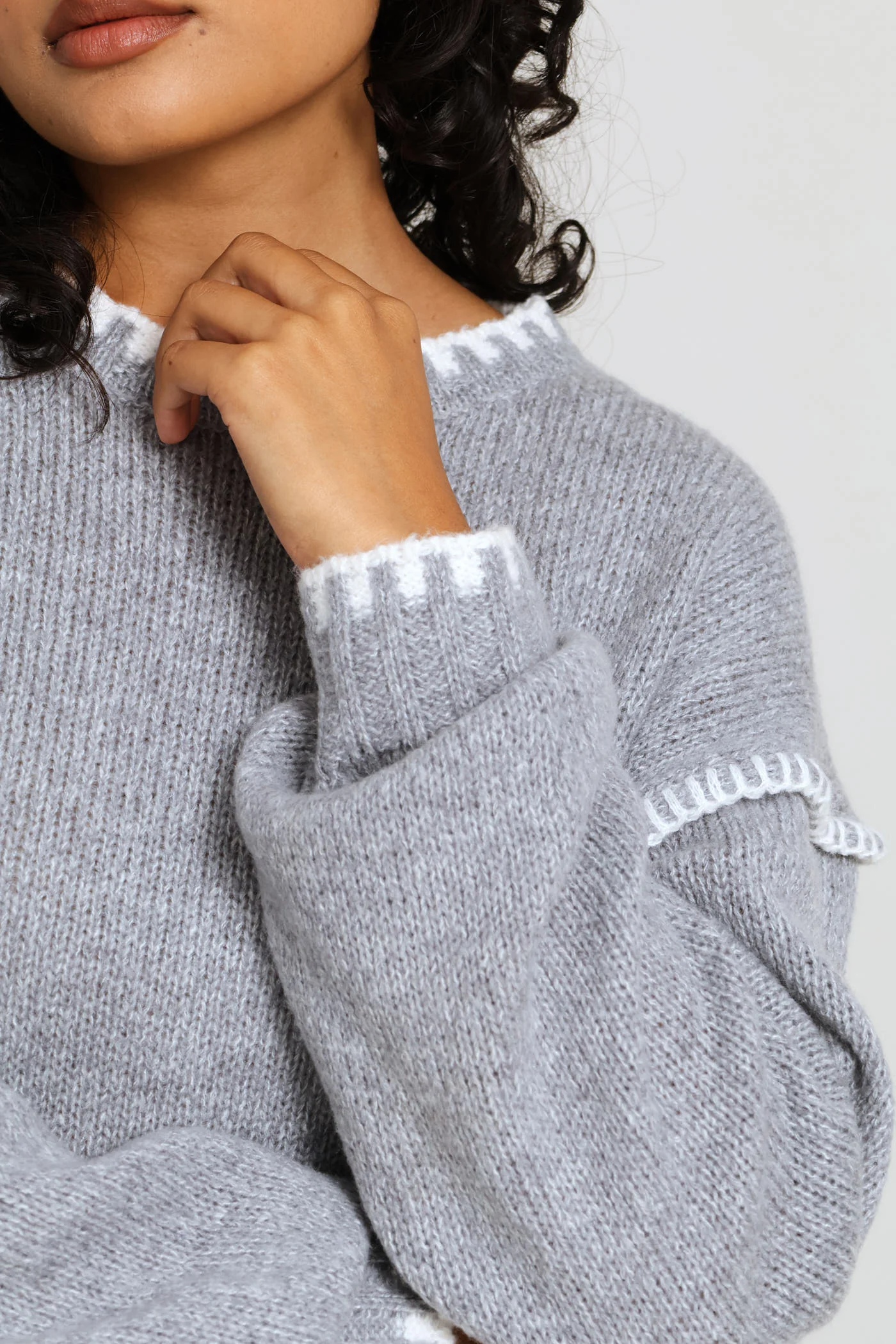 Blanket Stitch Pullover - Mid Grey - Image 2