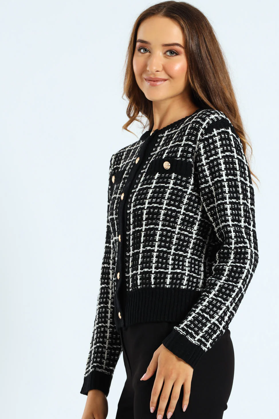 Boucle Textured Cardigan - Black/Cream - Image 2