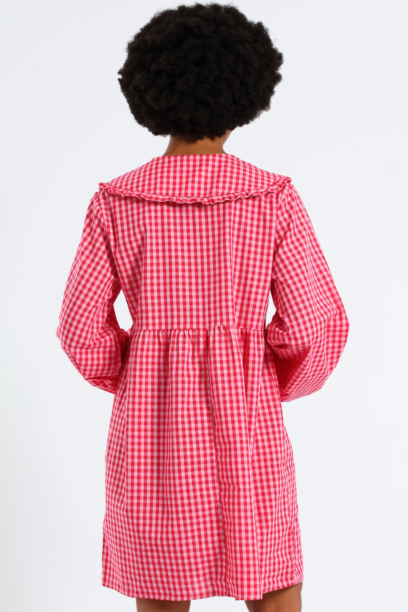 Bow & Collar Gingham Mini Dress - Red - Image 9