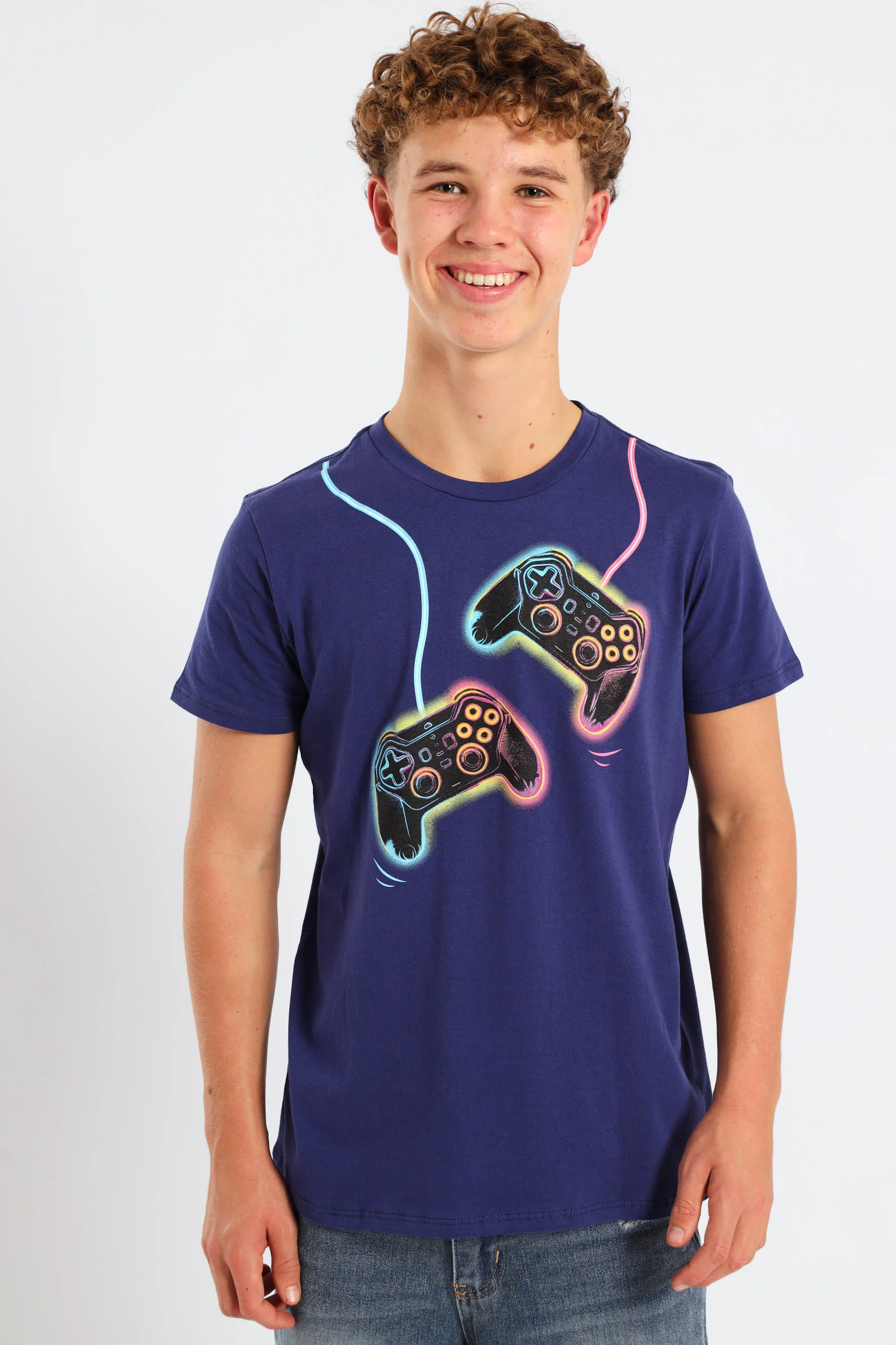 Boys Gamer Control Print Tee - Navy