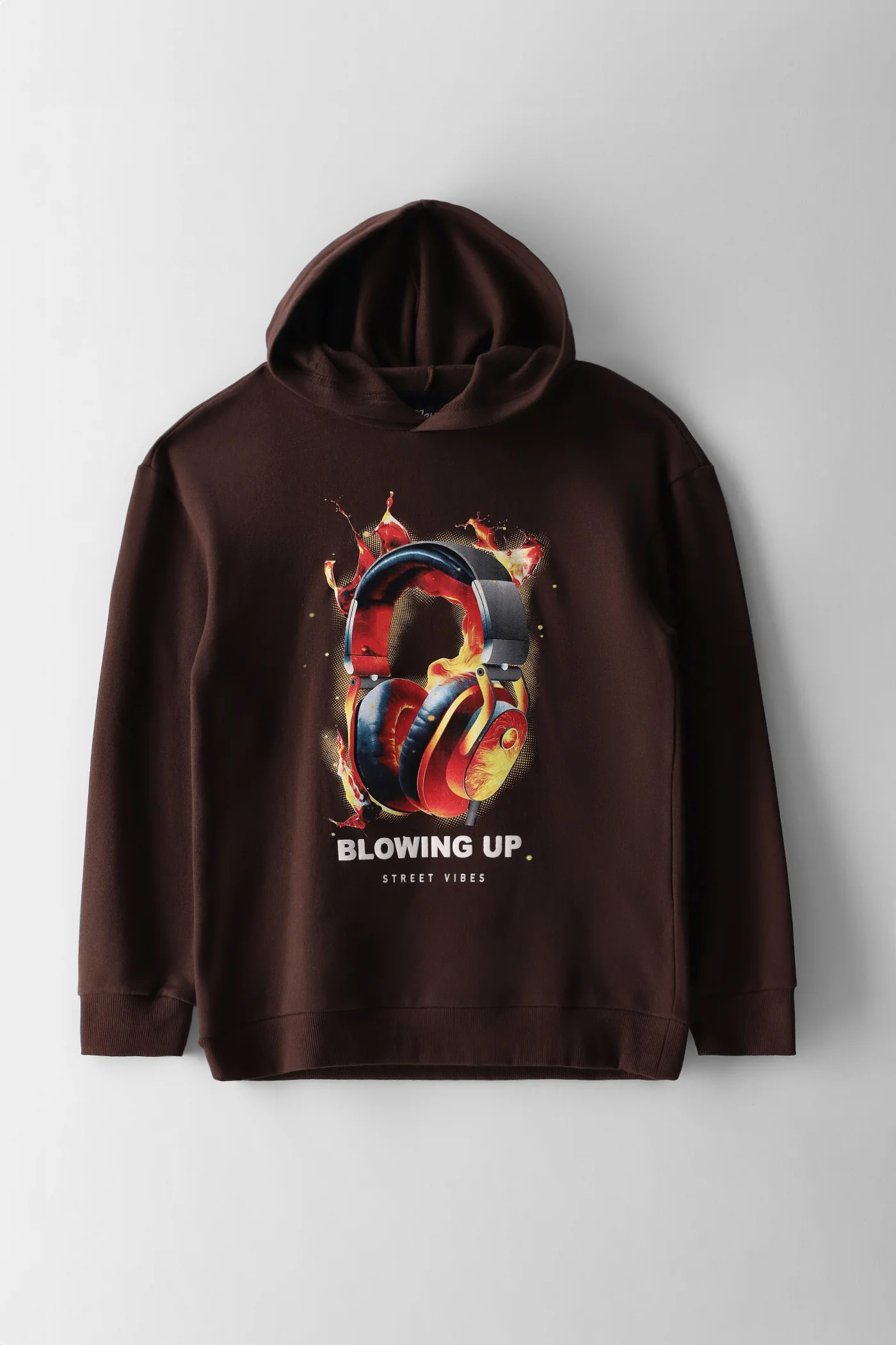 Boys Headphone Print Hoody - Chocolate