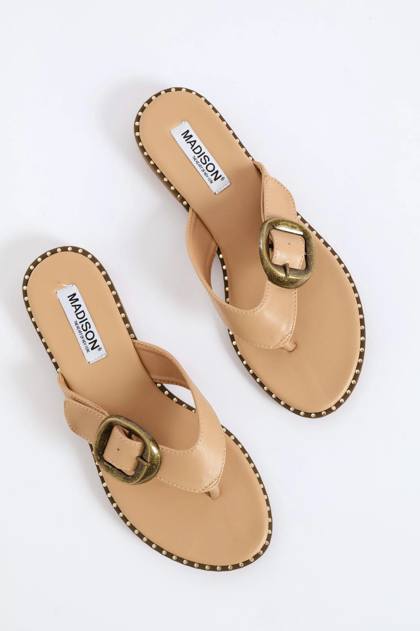 Buckle Detail Thong Sandal - Nude