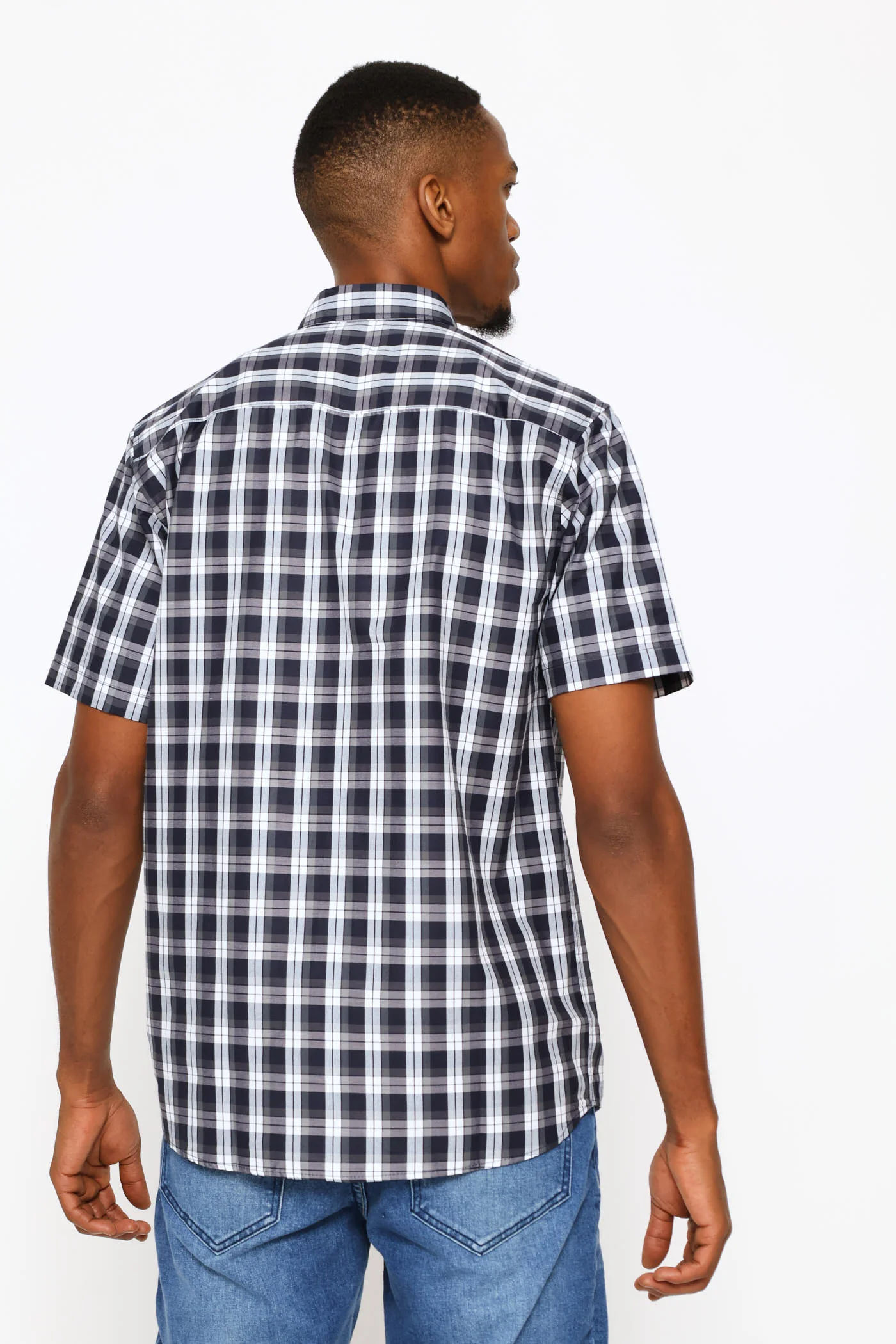 Button Down Check Shirt - Navy/Grey - Image 4