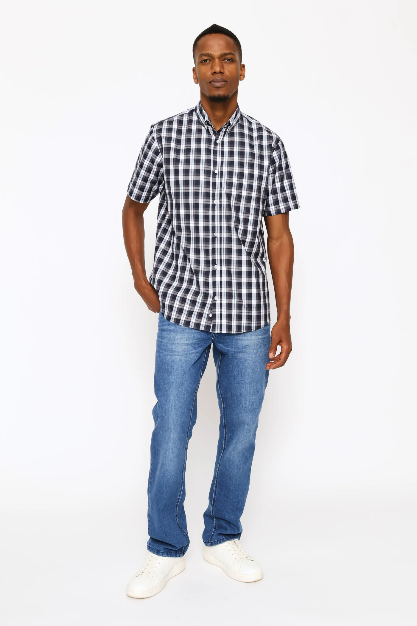 Button Down Check Shirt - Navy/Grey - Image 5