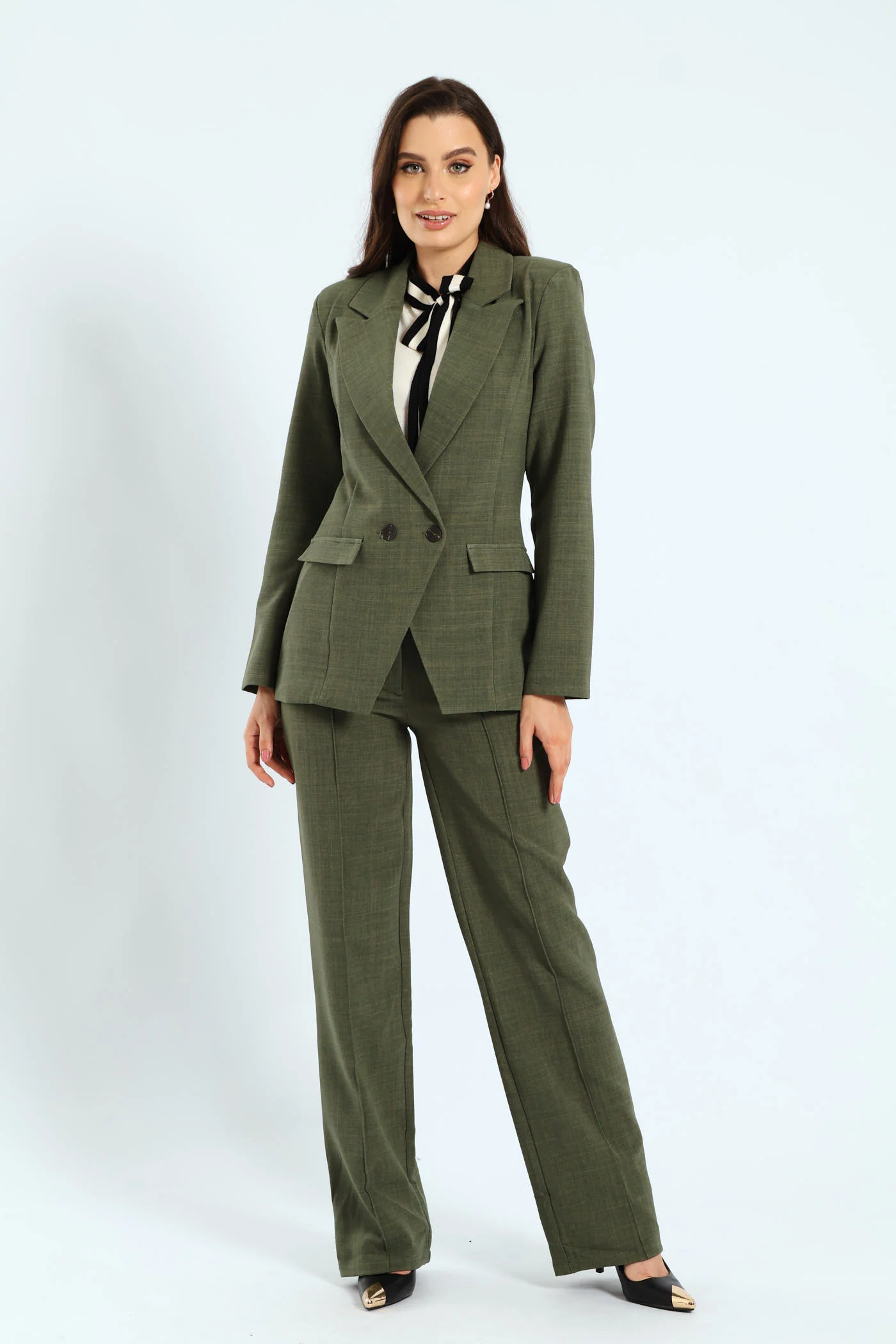 Button Linen Blend Blazer - Olive - Image 2