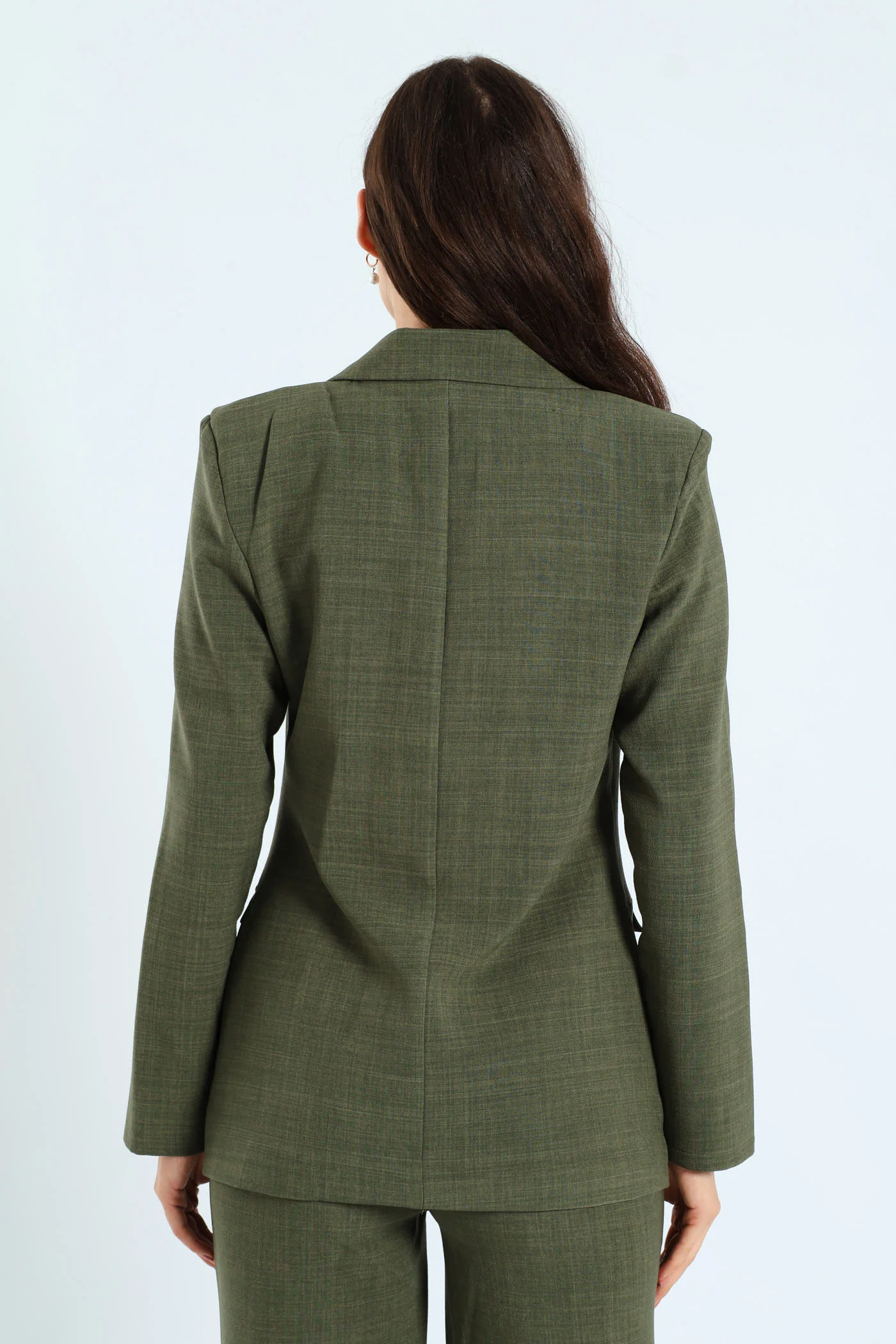 Button Linen Blend Blazer - Olive - Image 4