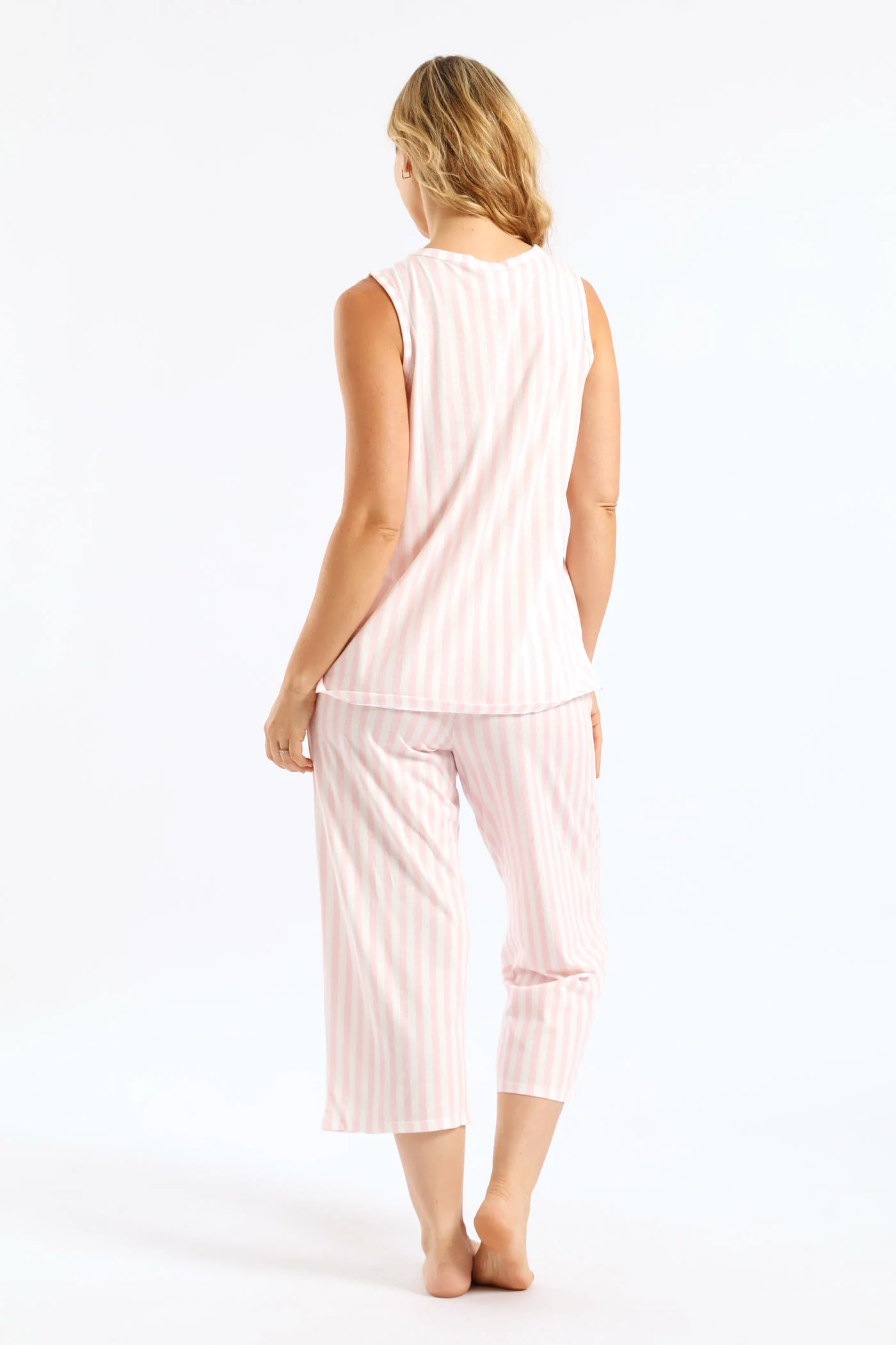 Button Through & Capri Stripe Knit Set - White/Pink - Image 4
