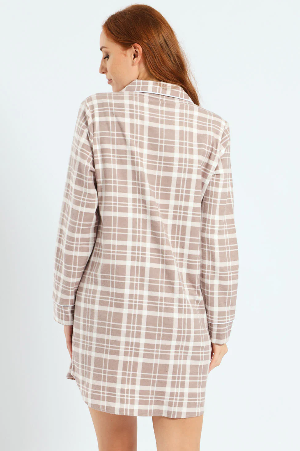 Button Through Flannel Check Sleepshirt - Brown - Image 2