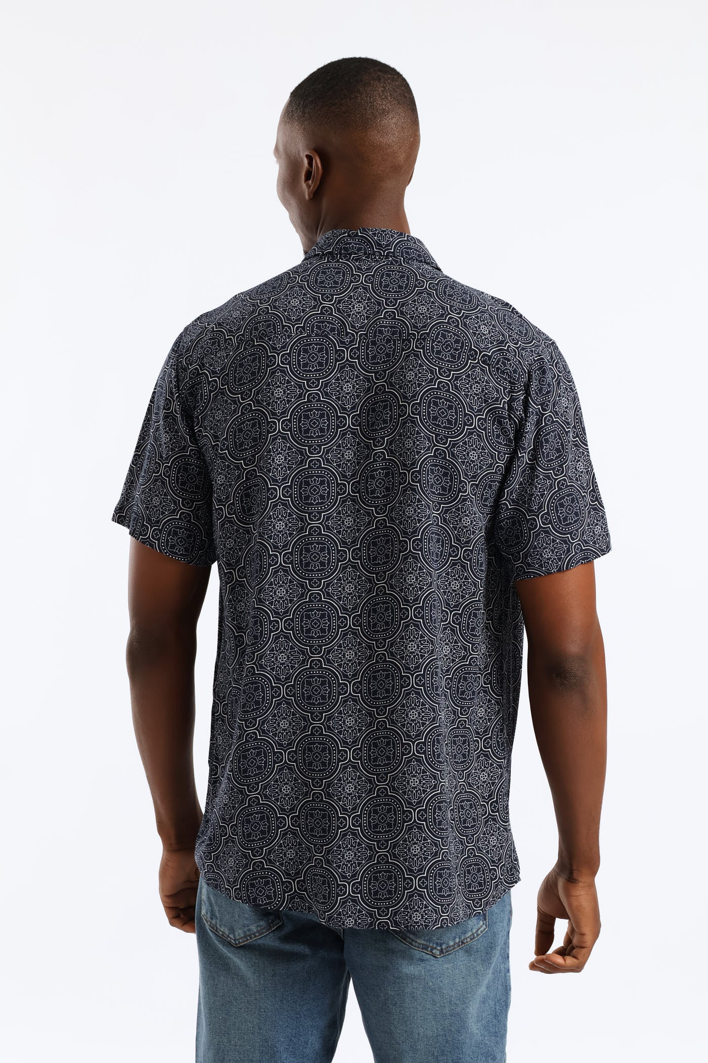 Casa Tile Viscose Regular Shirt - Navy - Image 5