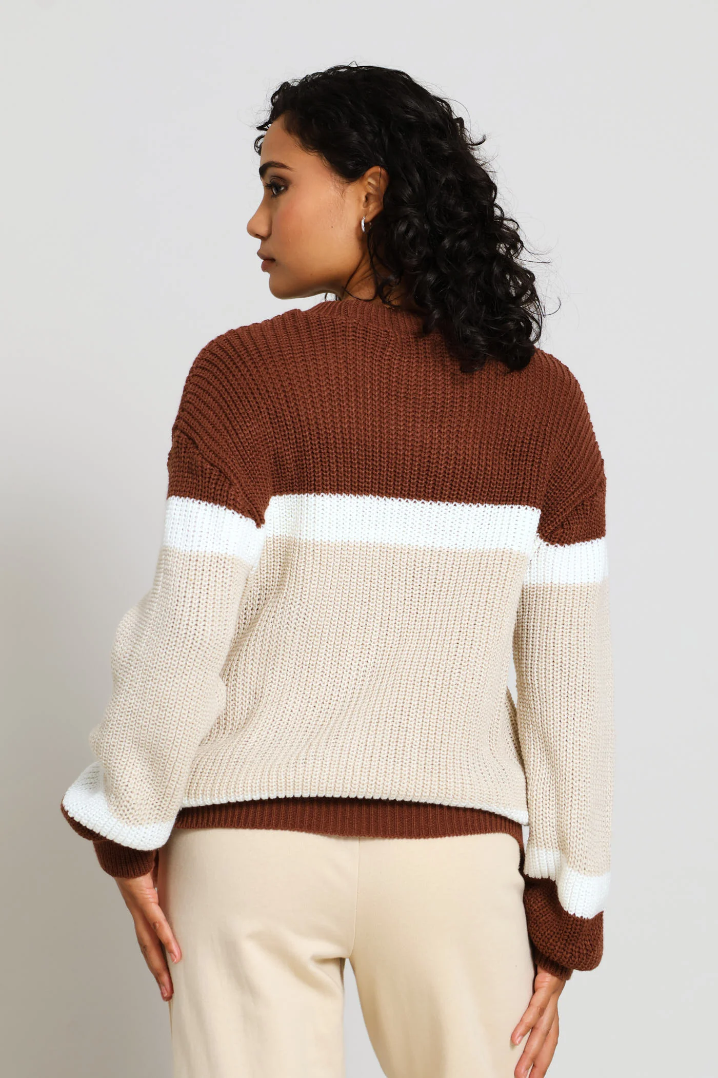Chunky Colour Block Knitwear - Cream - Image 4