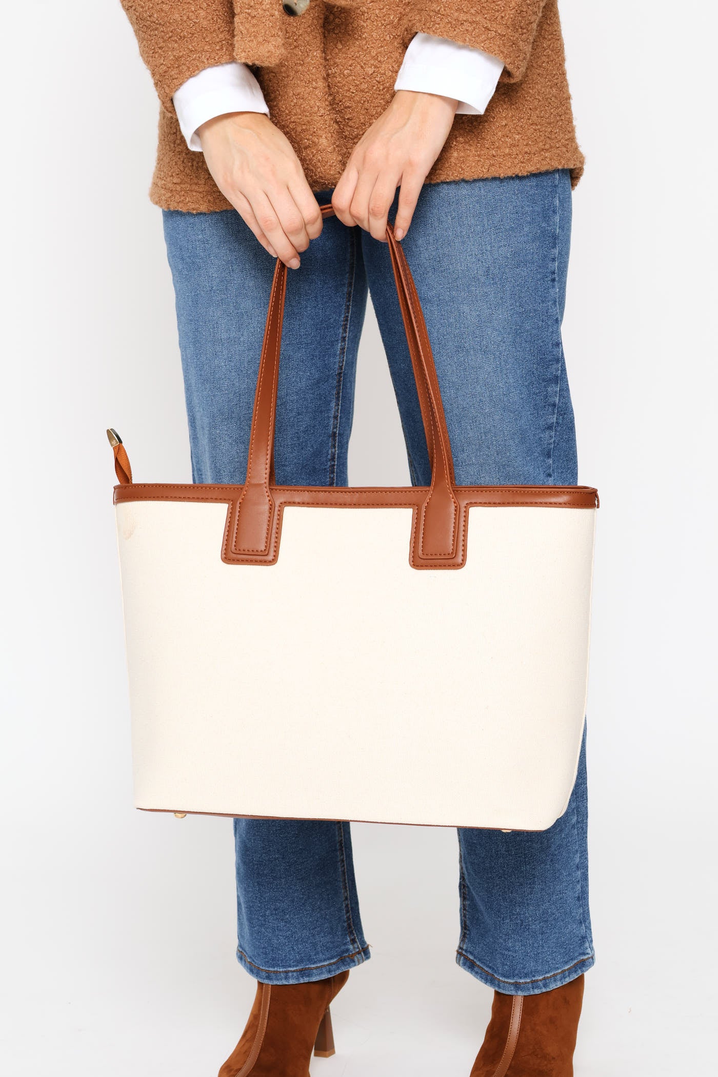 Colour Block Canvas Shopper - Tan - Image 3
