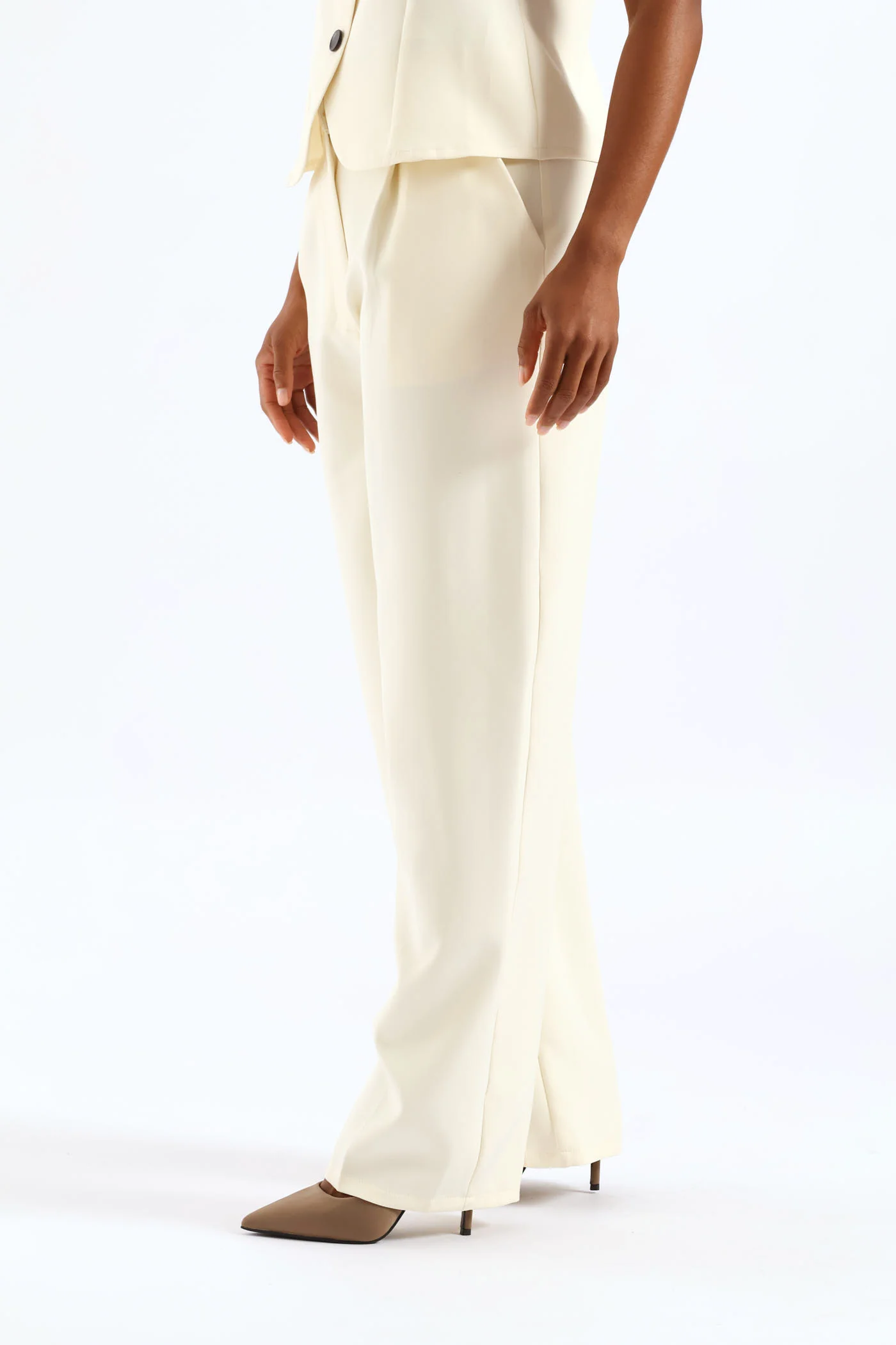 Concealed Button Straight Leg Pant - Cream - Image 4