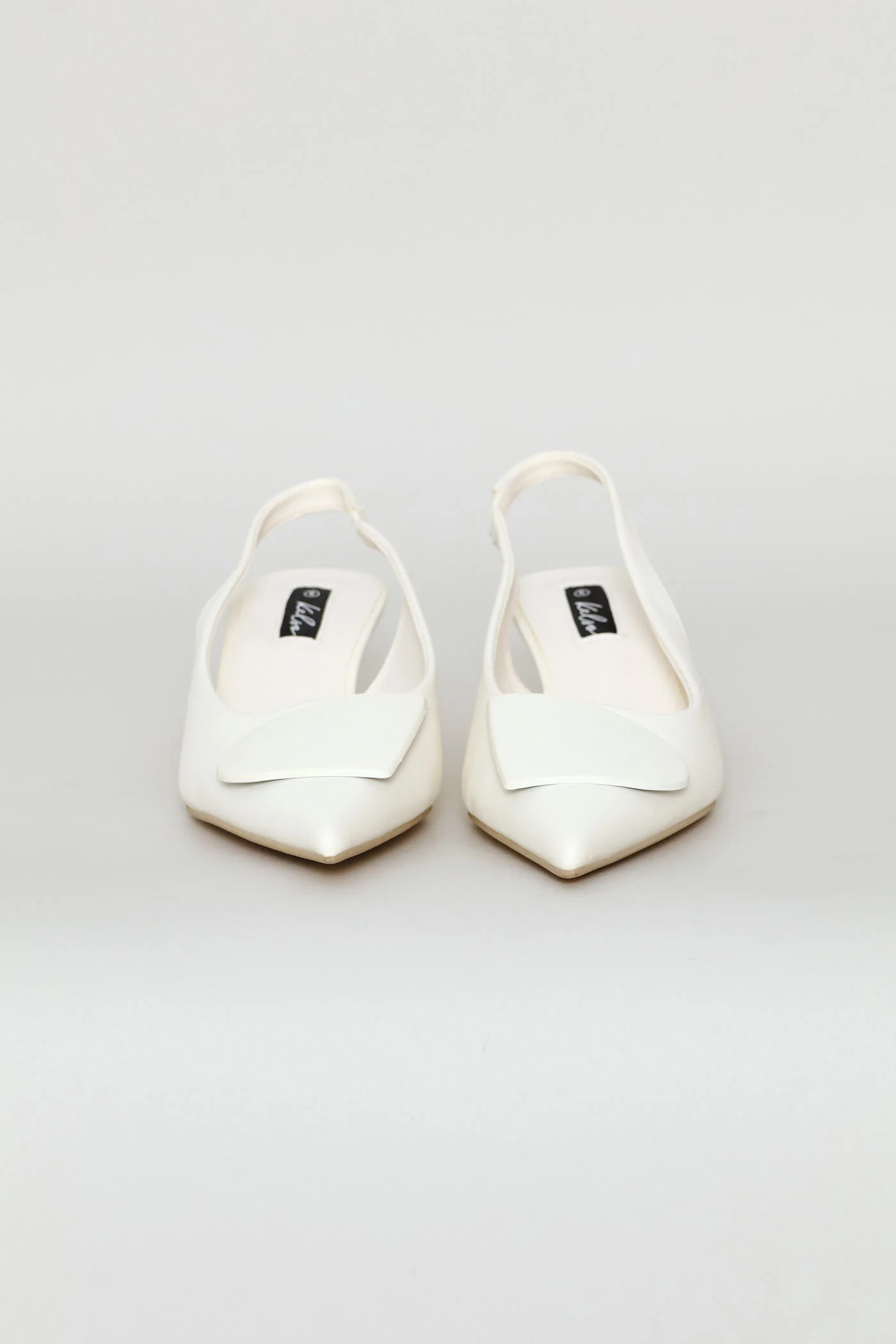 D-Shaped Metal Trim Kitten Slingback Heel - Off White - Image 6