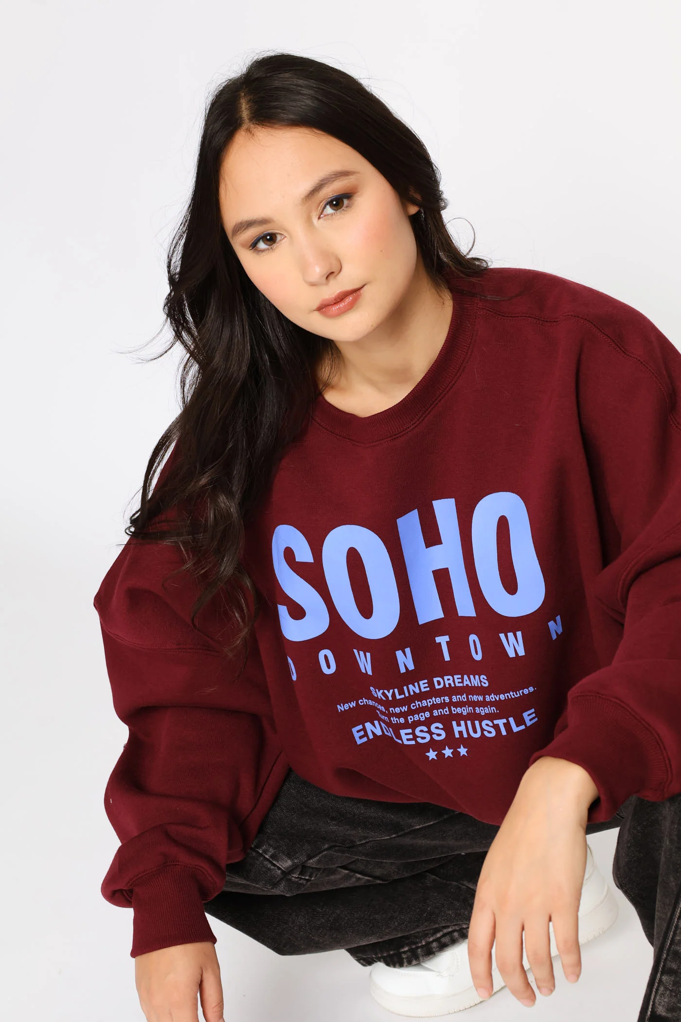 SOHO Downtown Crew Fleece Pullover - Burgundy - Image 2