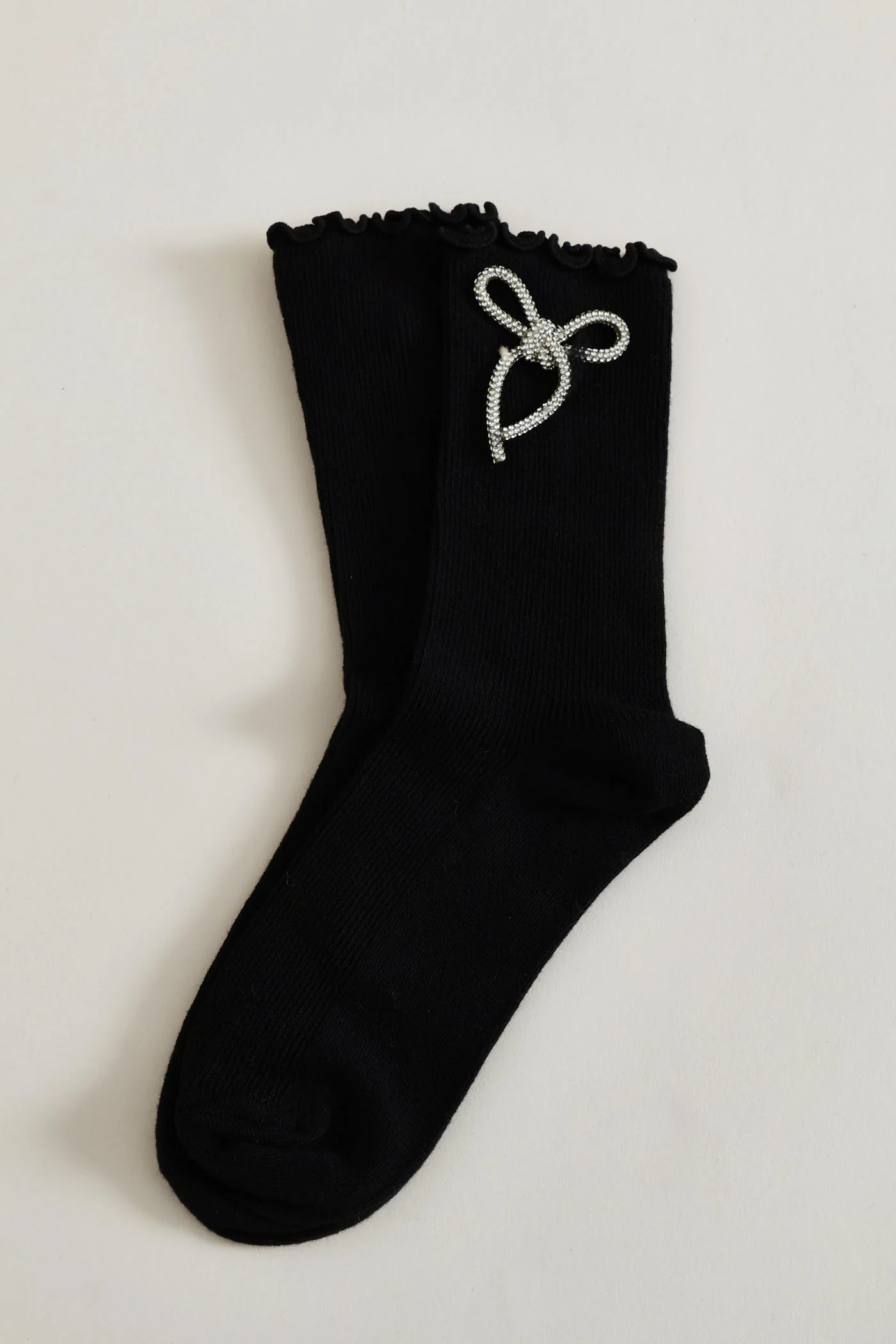Diamante Bow Crew Fashion Socks - Black