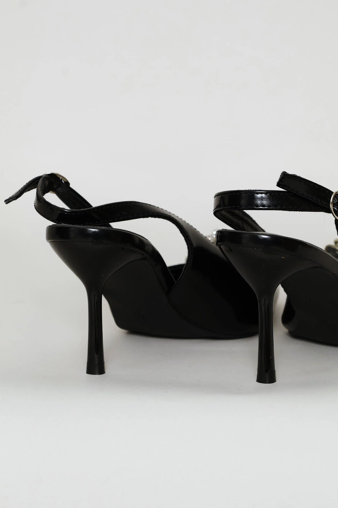 Diamante Flower Slingback Heel - Black - Image 5