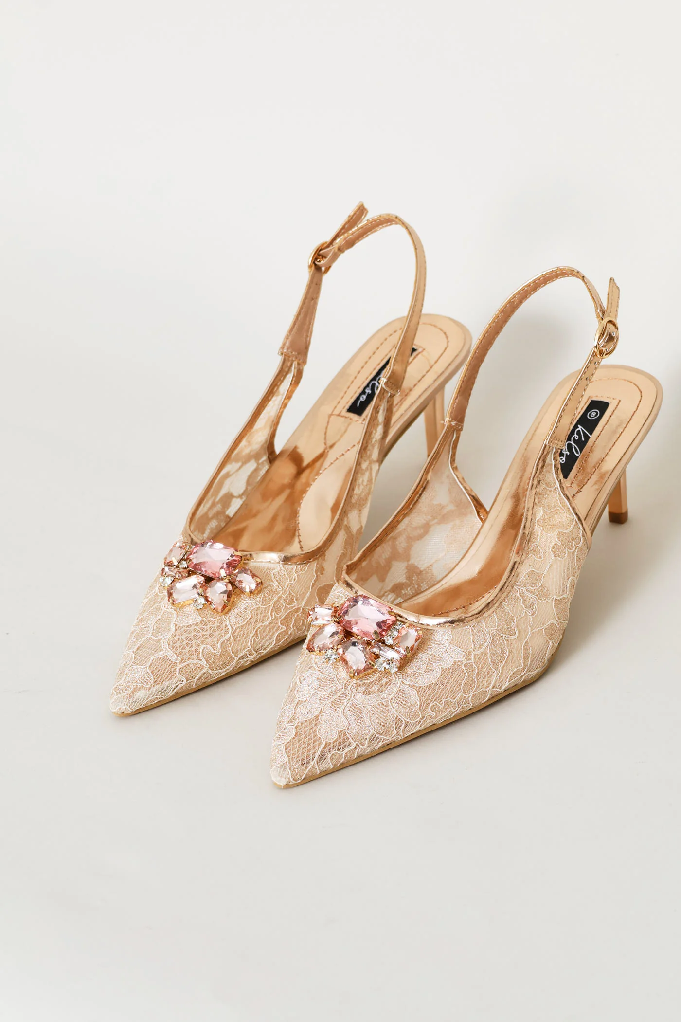 Diamante Lace Slingback Heel - Blush - Image 5