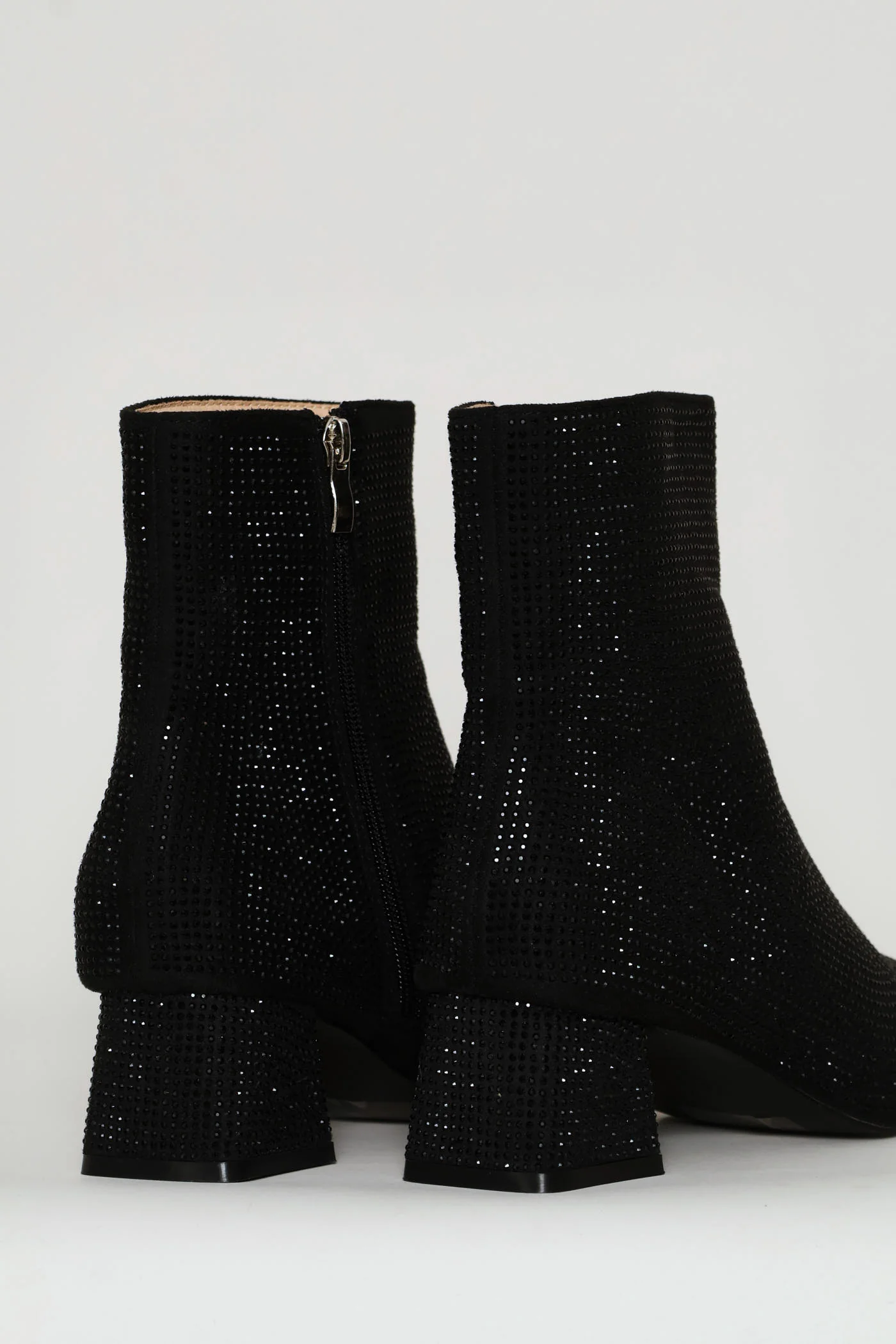 Diamante Square Toe Boot - Black - Image 6