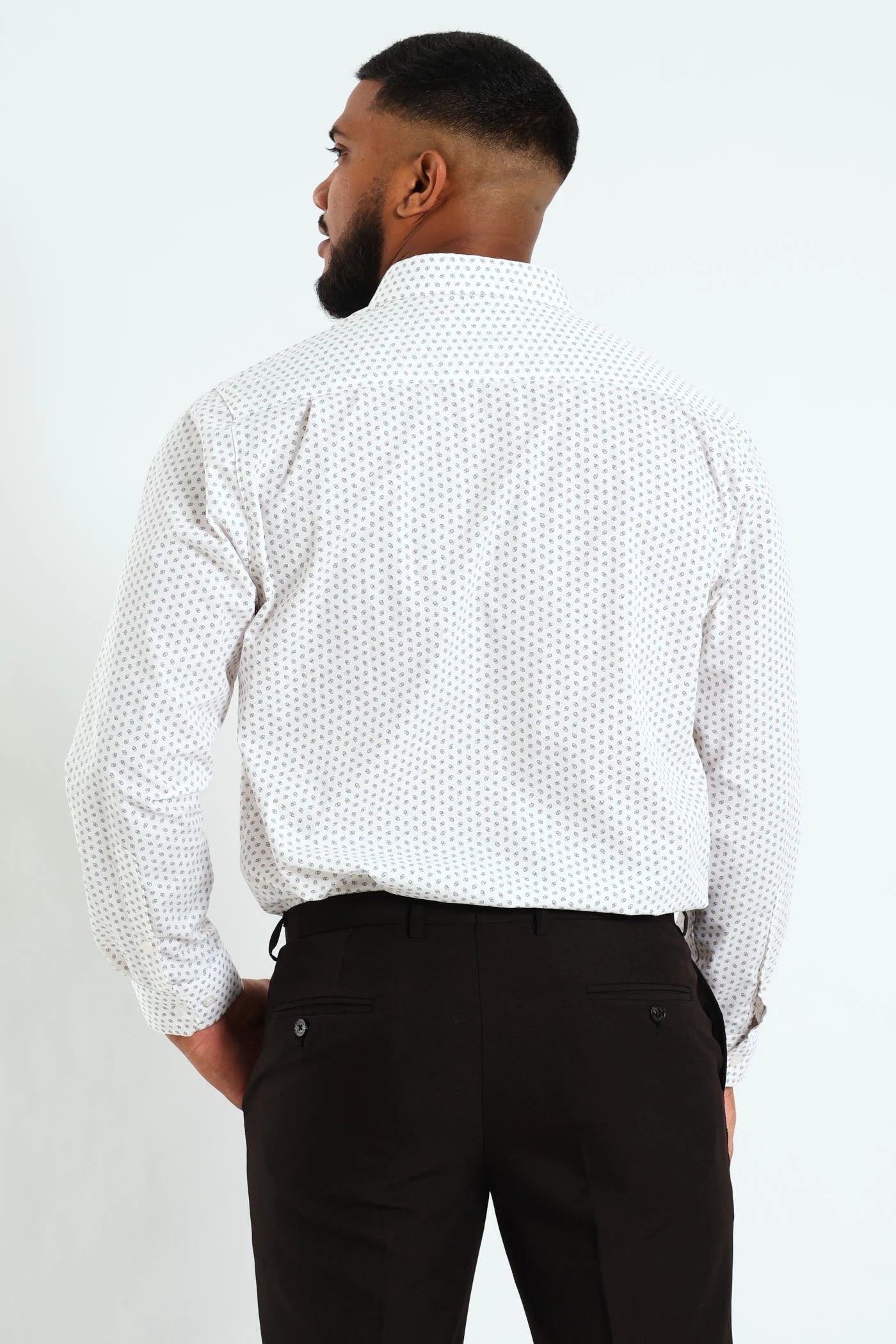 Ditsy Square Print Shirt - White/Beige - Image 3