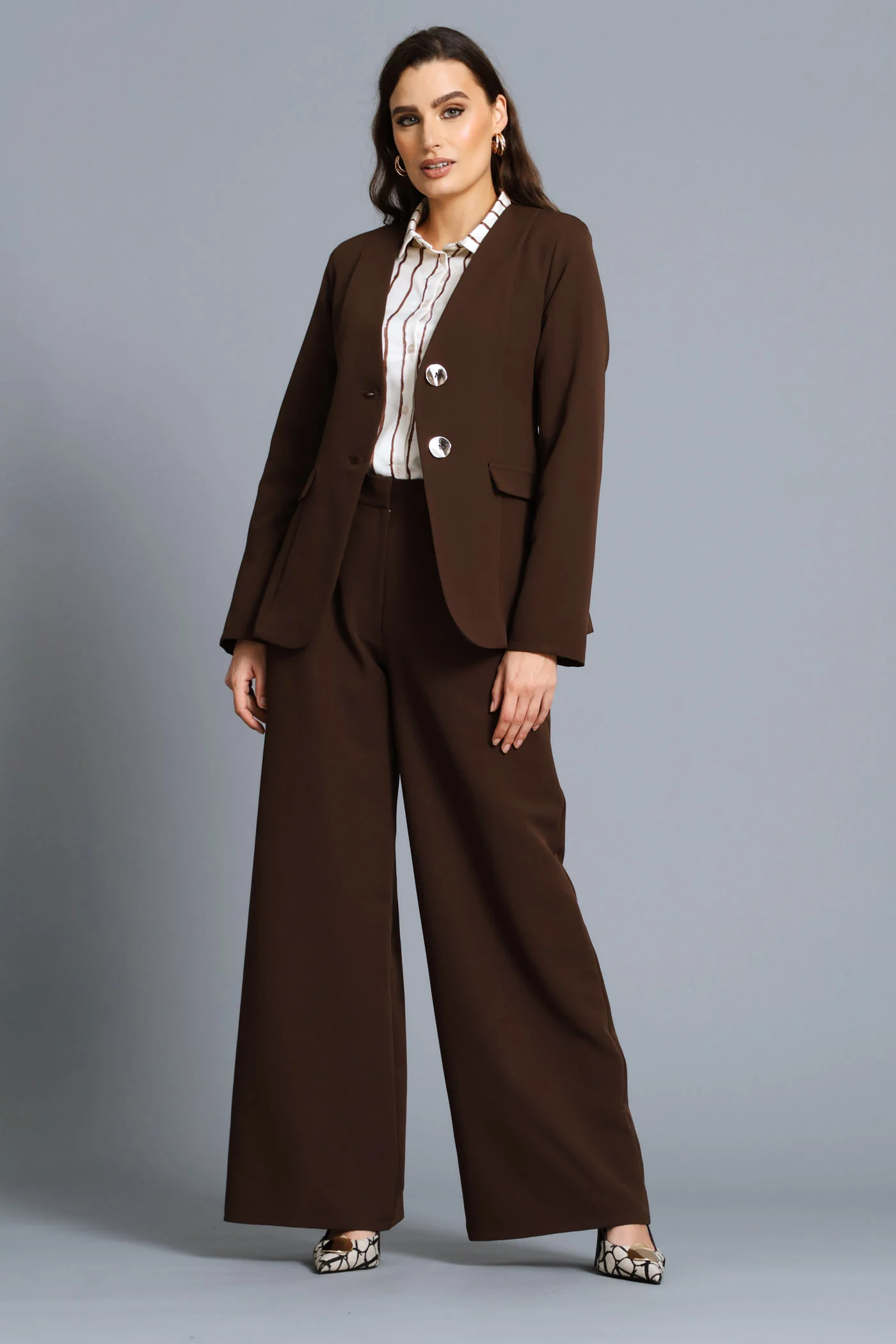 Double Fancy Button Blazer - Chocolate - Image 6