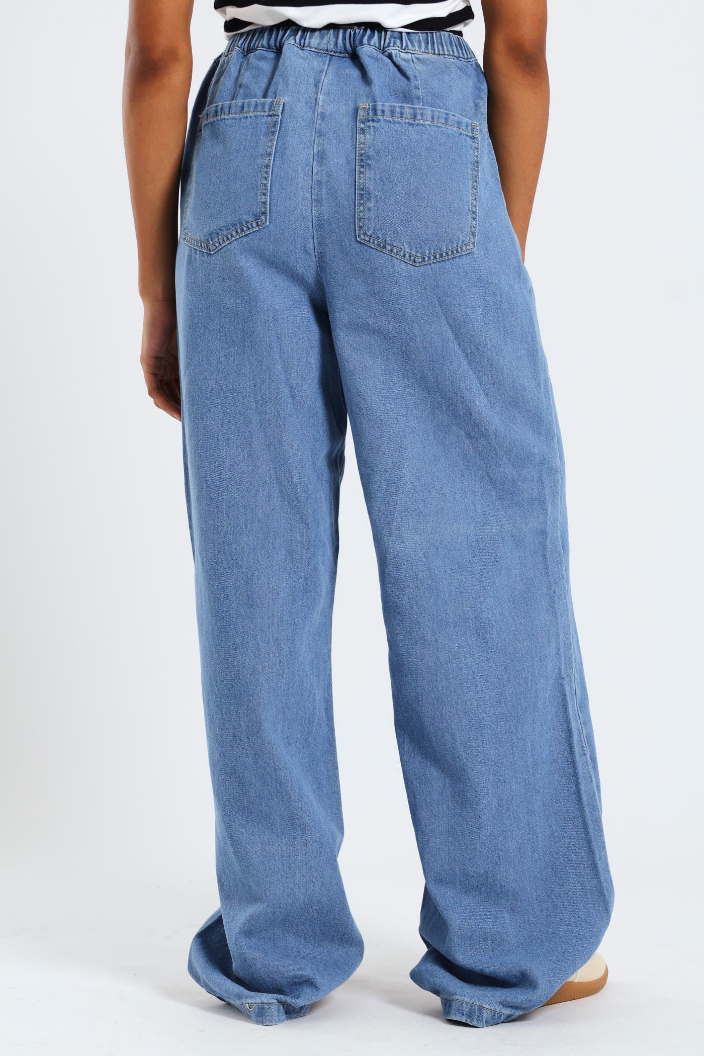 Drawcord Wide Leg Denim - Mid Blue - Image 4
