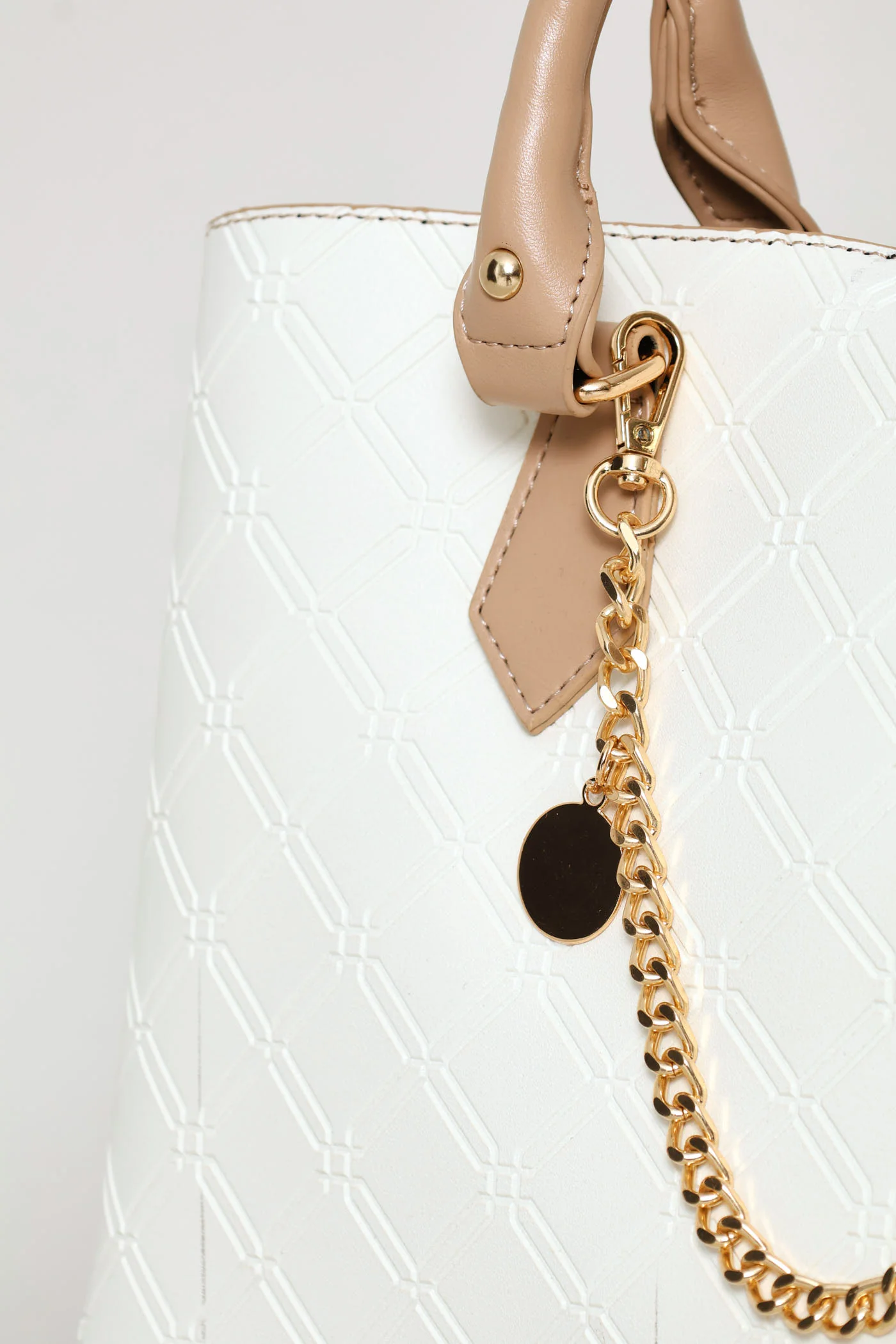 Embosseed Chain Trim Tote Bag - Cream - Image 2