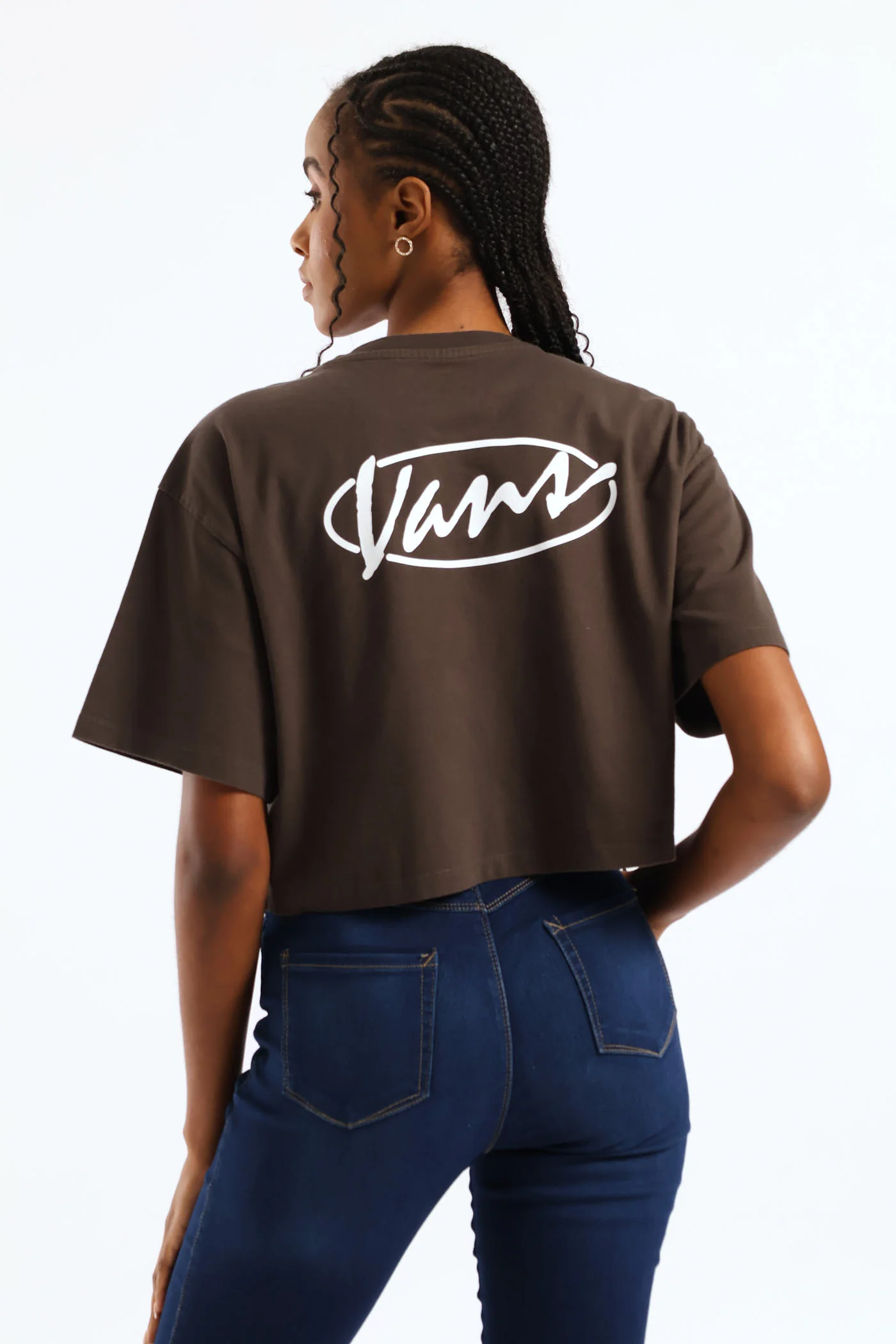 Era Script Relaxed Crop Tee - Grey/Brown