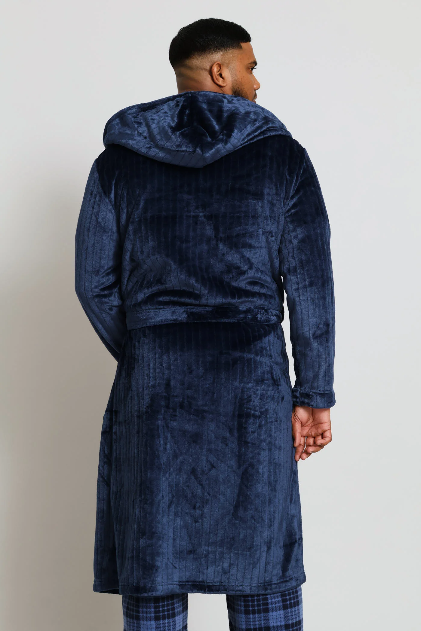 Flannel Fleece Hooded Gown - Dark Blue - Image 4