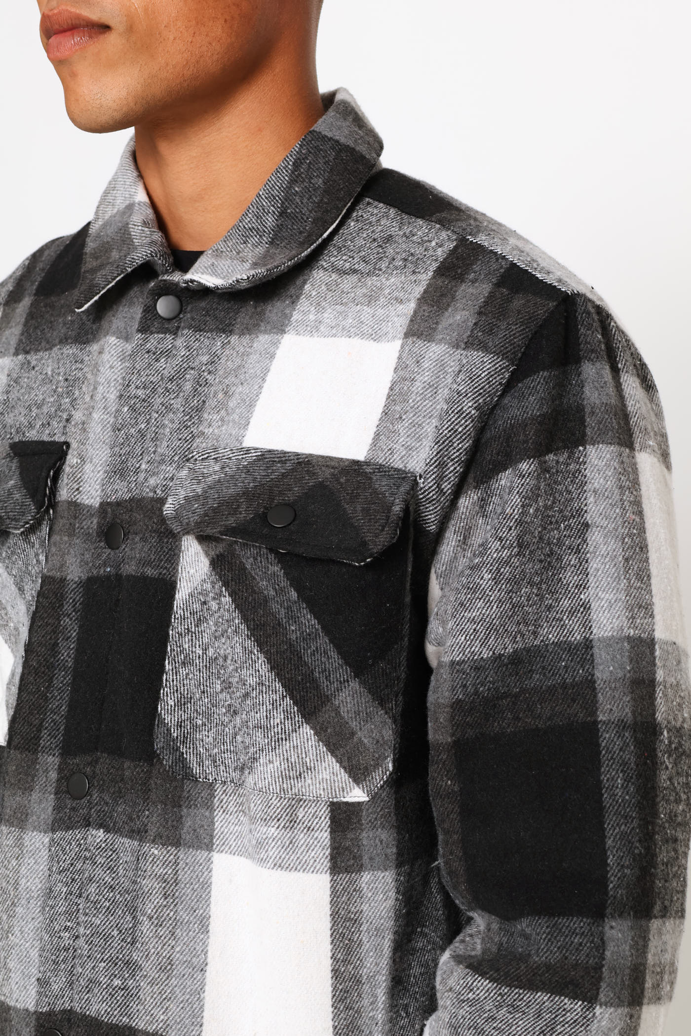 Flannel Shacket Jacket - Black - Image 2