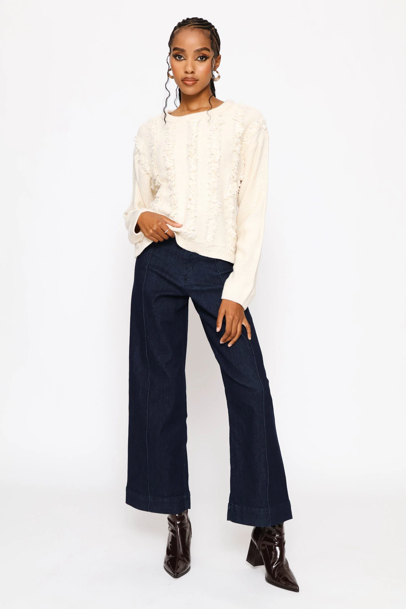 Fringed Detail Pullover - Oatmeal Melange - Image 6