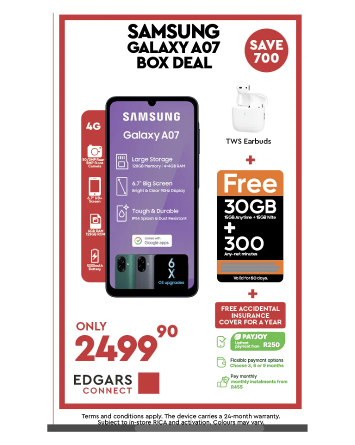 Galaxy A07 4GB + 128GB Dual Sim Cellphone - Black - Box Deal - Image 2