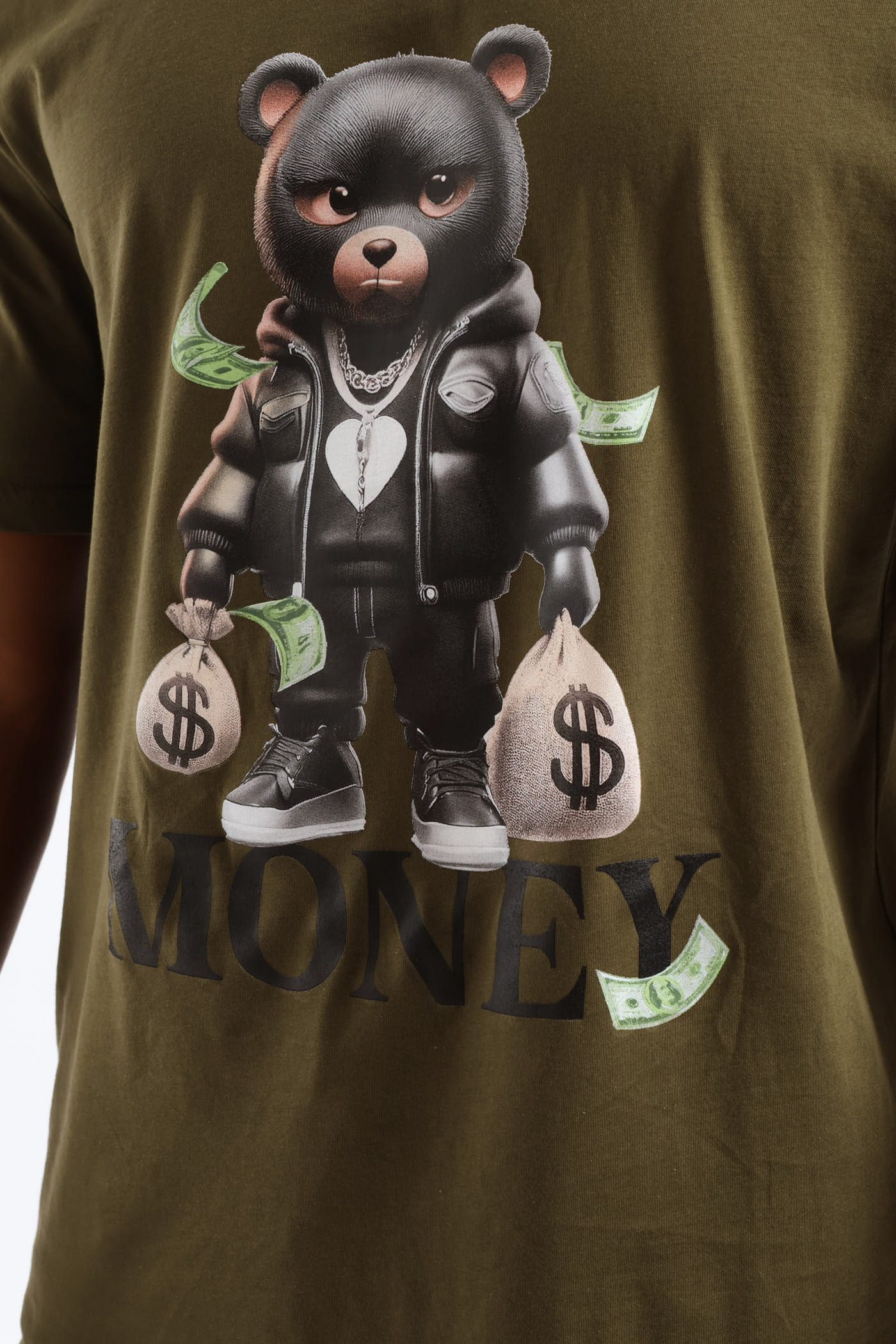 Gangsta Teddy Front Print Tee - Olive - Image 2