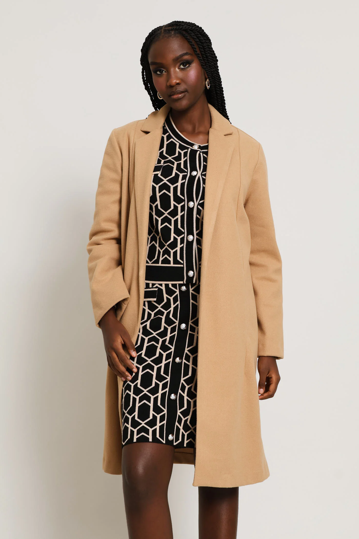 Crew Neck Geo Cardi - Black/Beige - Image 6