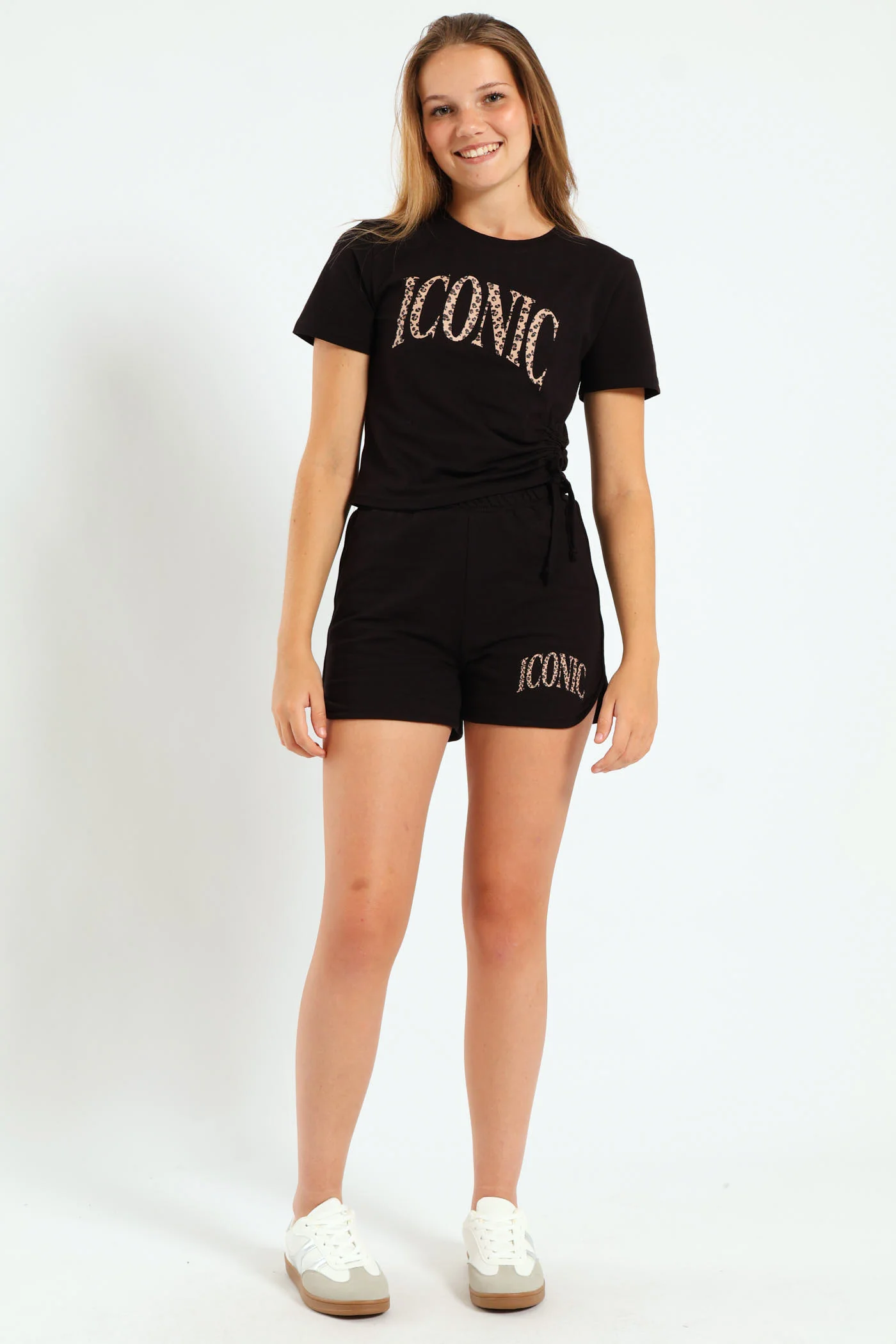 Girls Drawstring Print Top - Black - Image 4
