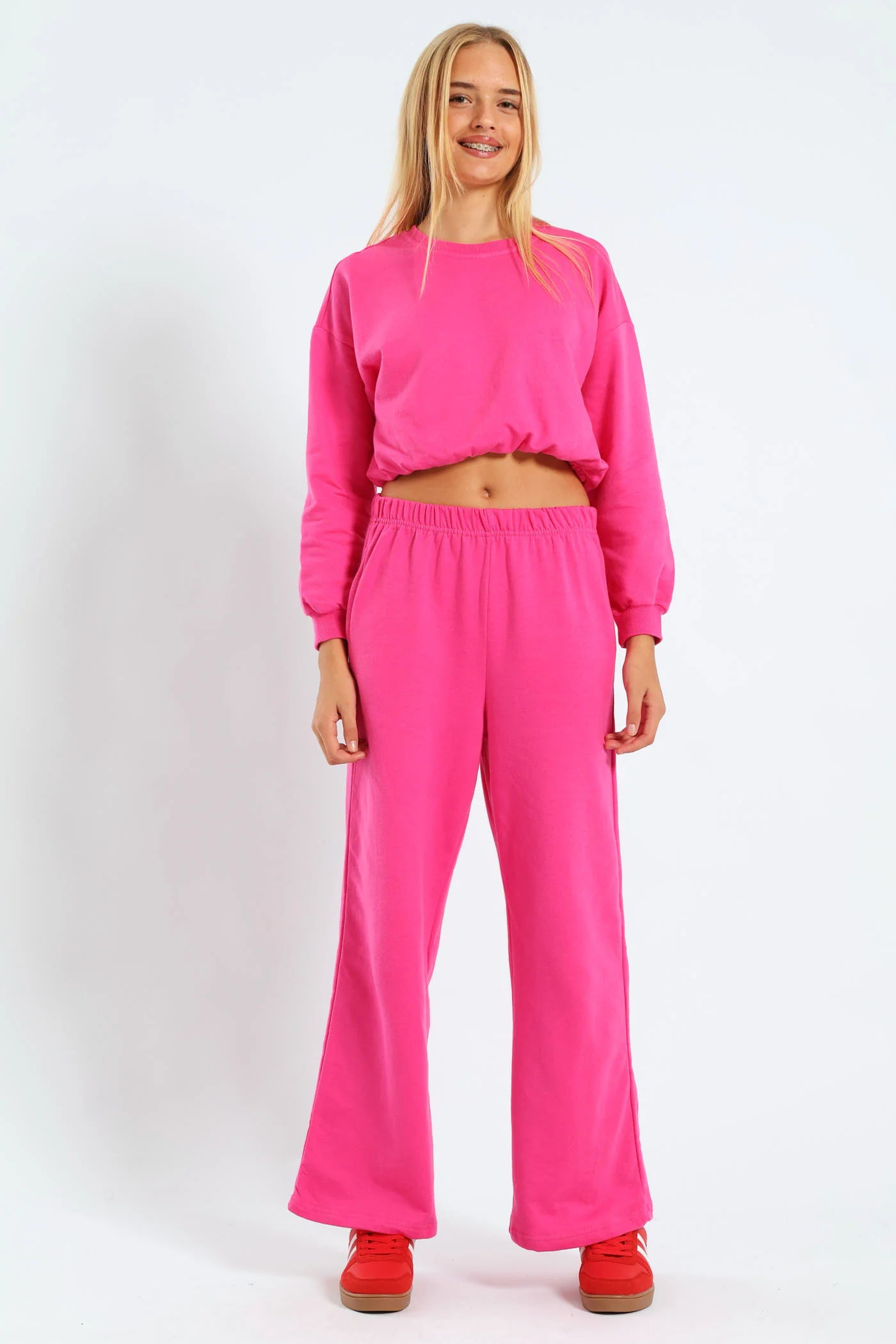 Girls Fleece Wide Leg Pants - Cerise - Image 5