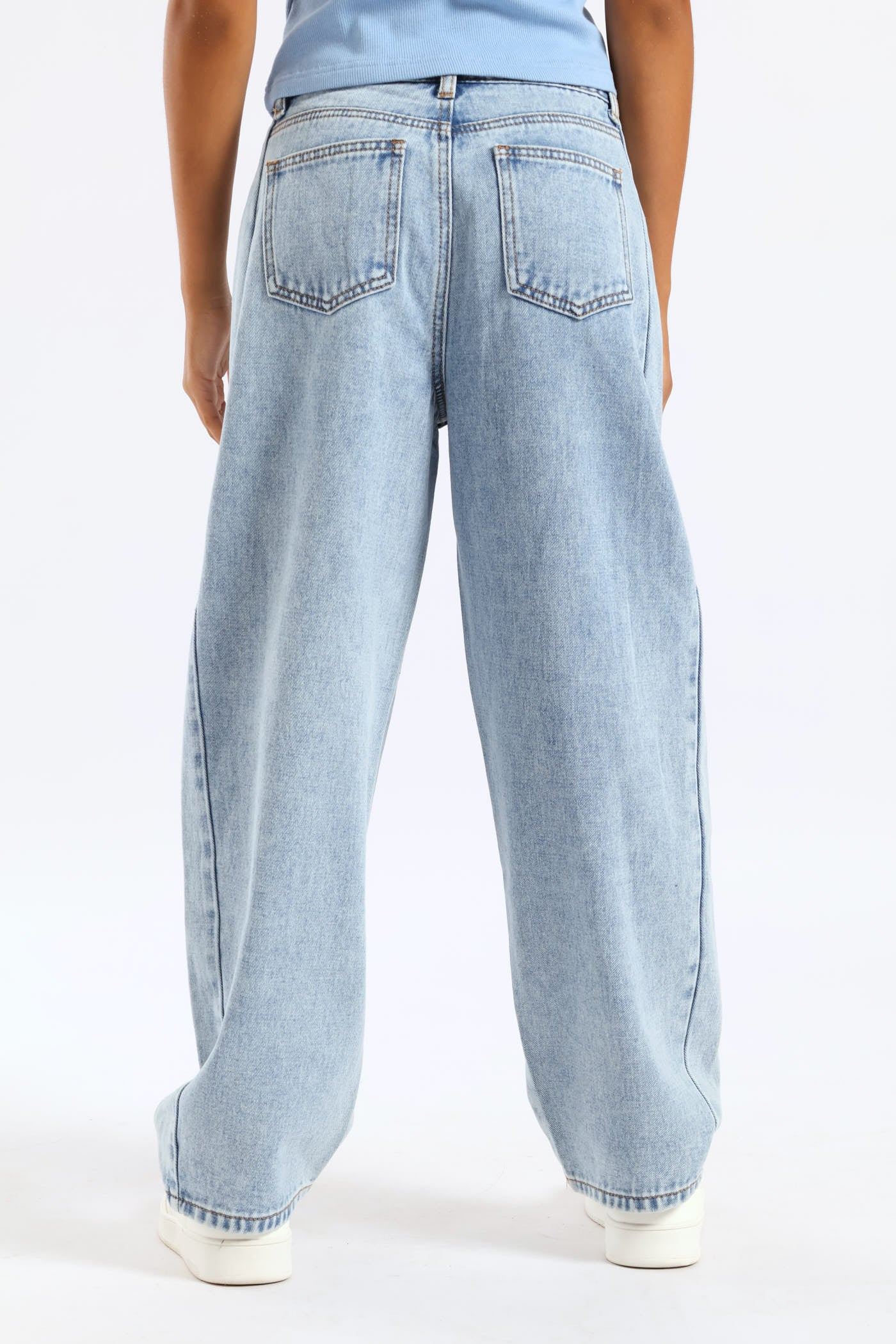 Girls Patch Colour Barrel Style Denim Jeans - Blue - Image 4