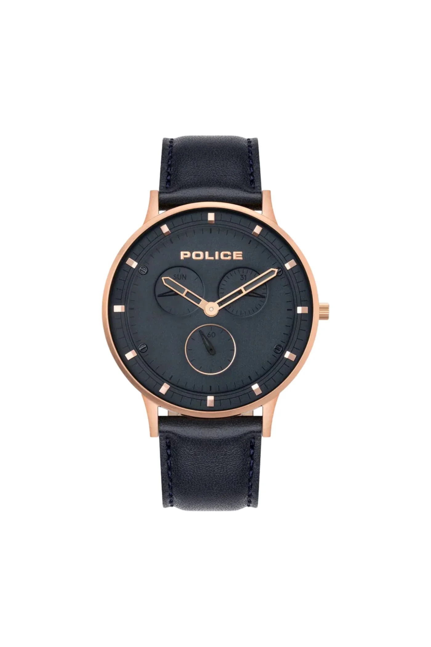 Gold Case & Leather Strap Multifunction Watch - Blue