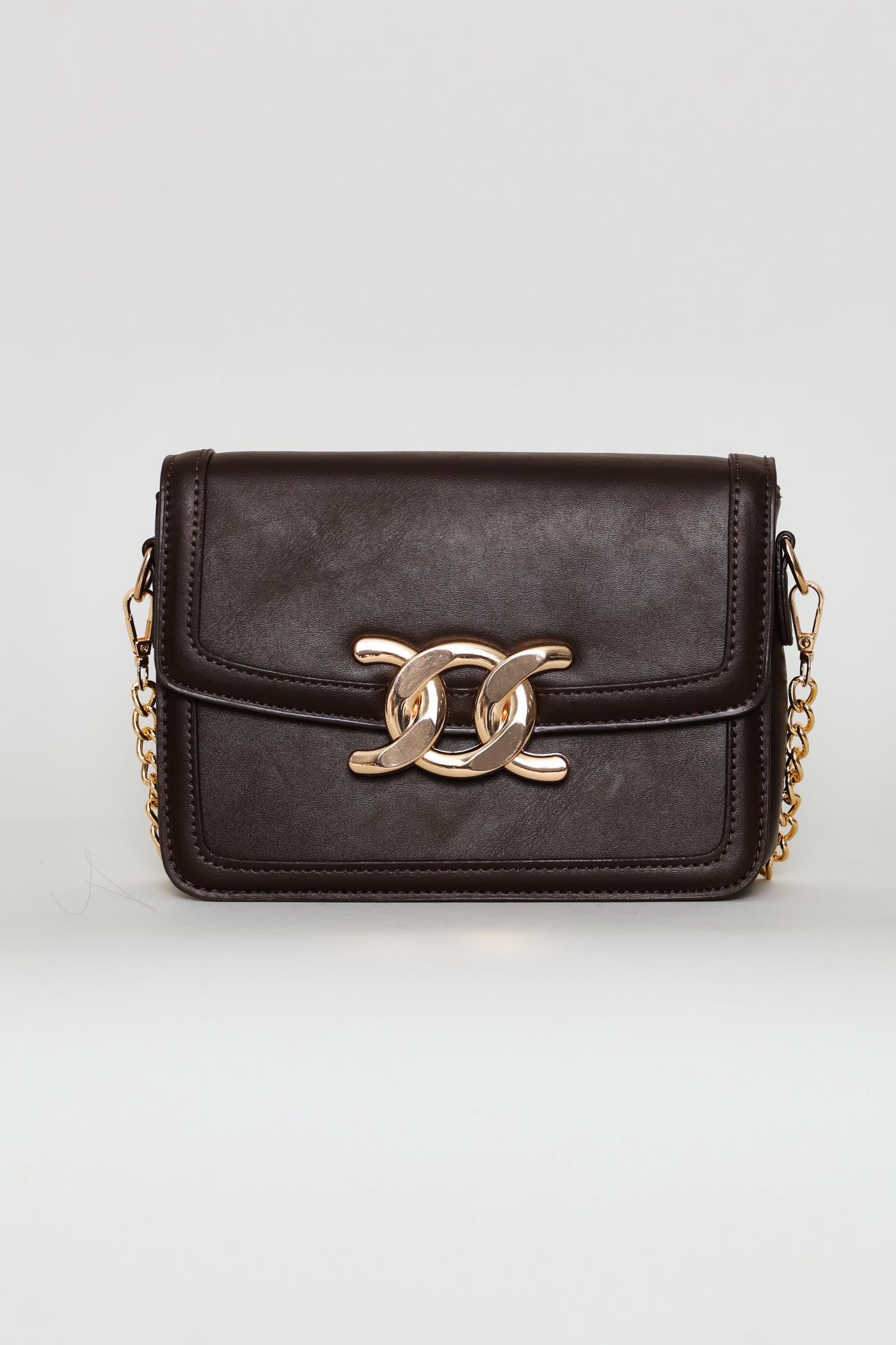 Gold Clasp Satchel Bag - Chocolate - Image 2